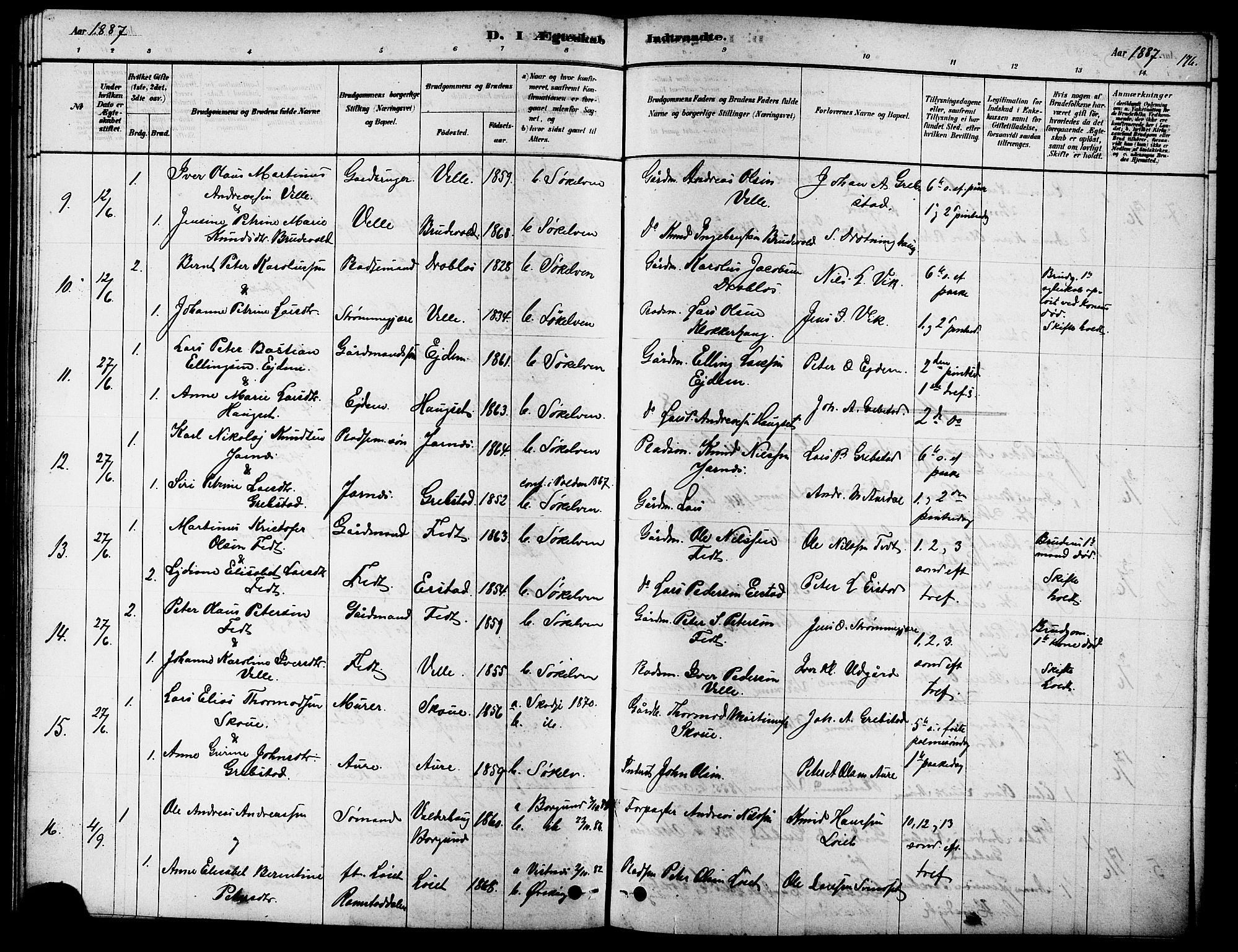 Ministerialprotokoller, klokkerbøker og fødselsregistre - Møre og Romsdal, SAT/A-1454/523/L0339: Parish register (copy) no. 523C02, 1878-1891, p. 176