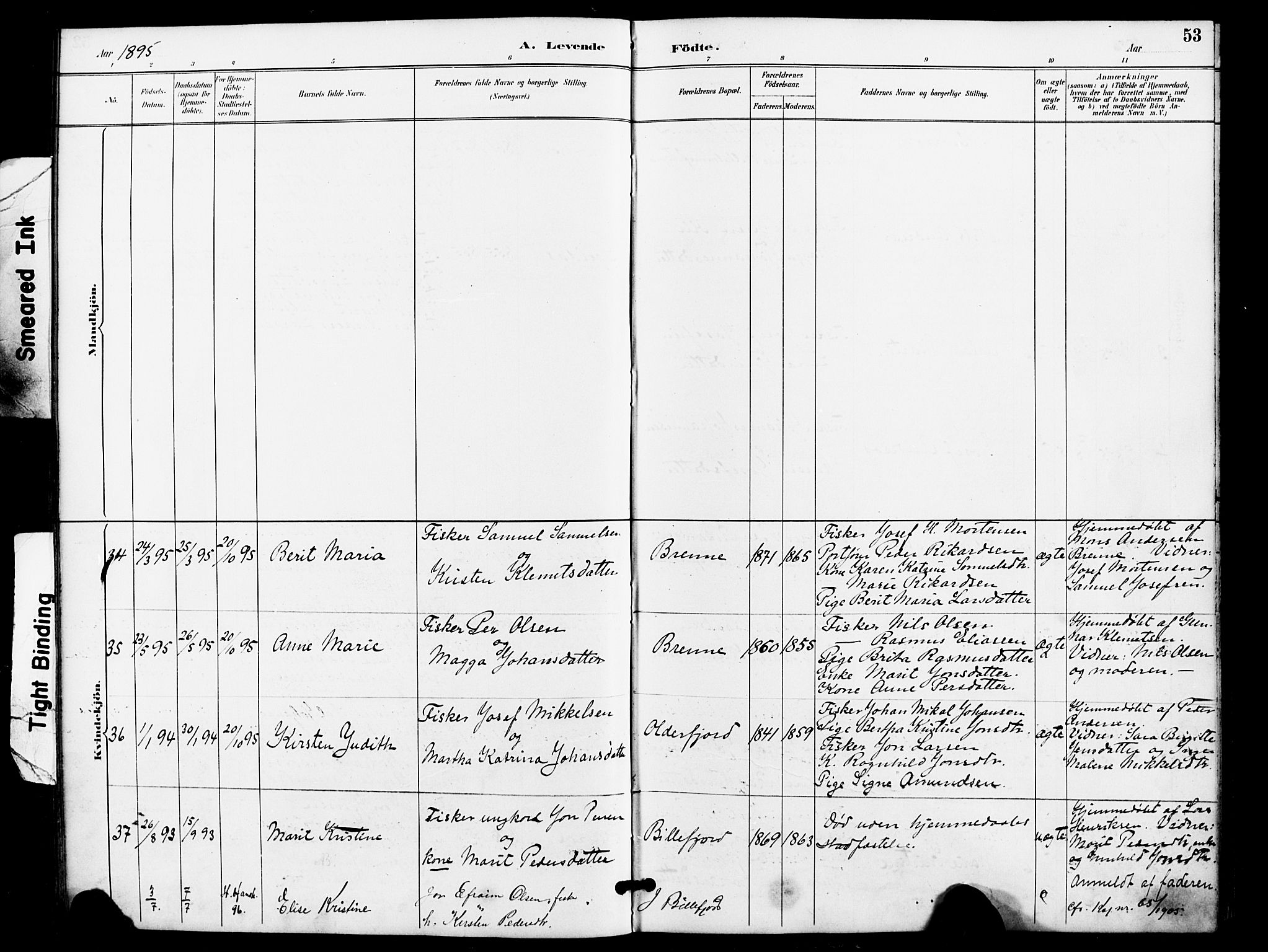 Kistrand/Porsanger sokneprestembete, AV/SATØ-S-1351/H/Ha/L0008.kirke: Parish register (official) no. 8, 1890-1898, p. 53