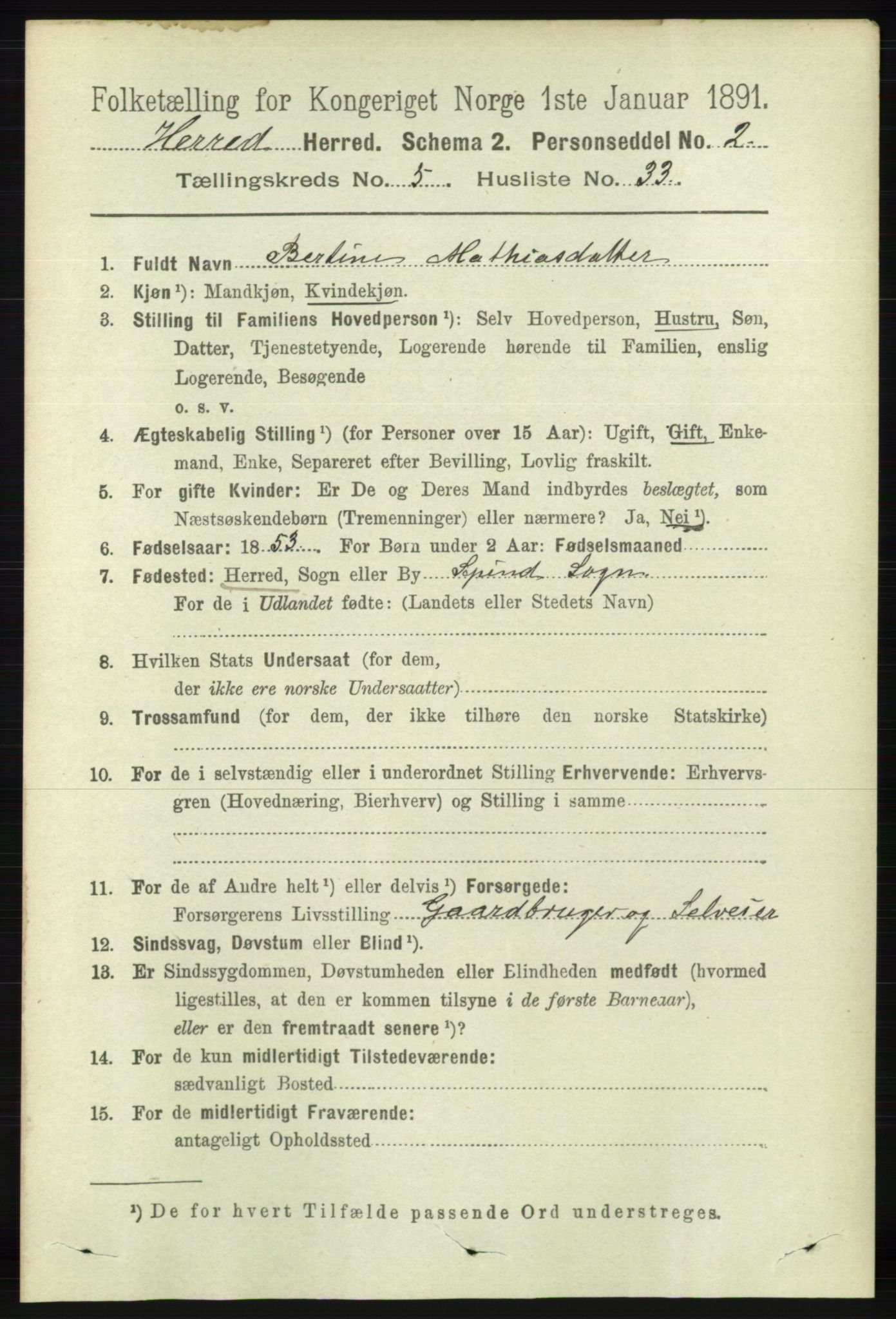 RA, 1891 census for 1039 Herad, 1891, p. 1961