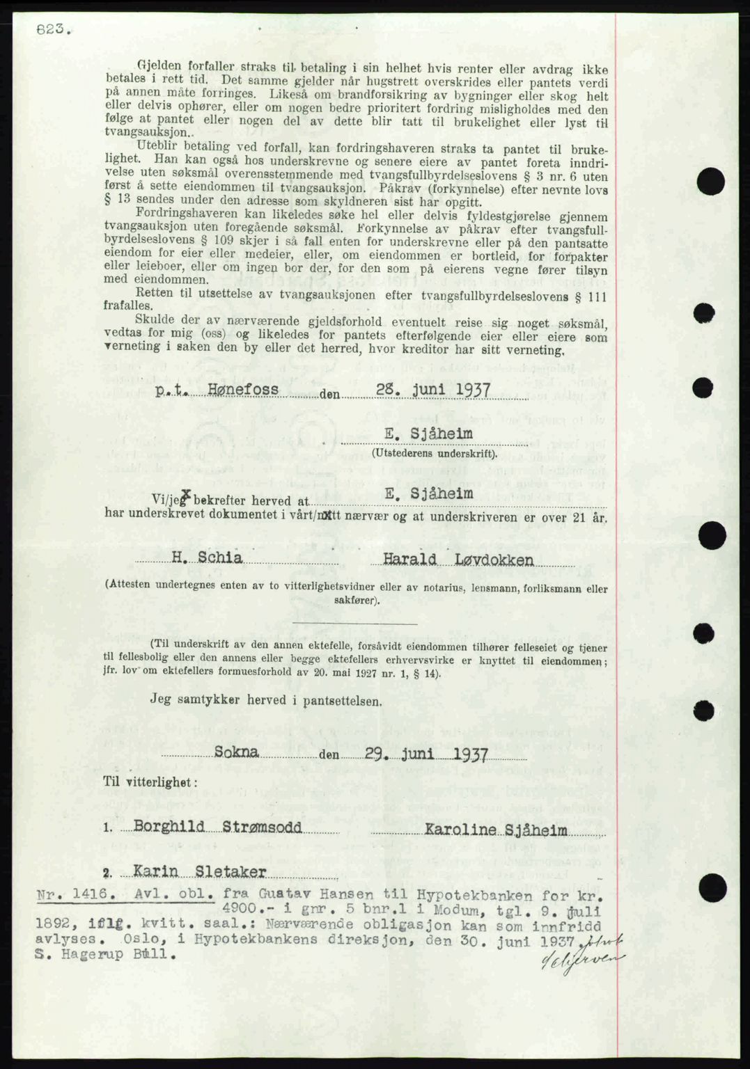 Eiker, Modum og Sigdal sorenskriveri, SAKO/A-123/G/Ga/Gab/L0035: Mortgage book no. A5, 1937-1937, Diary no: : 1416/1937