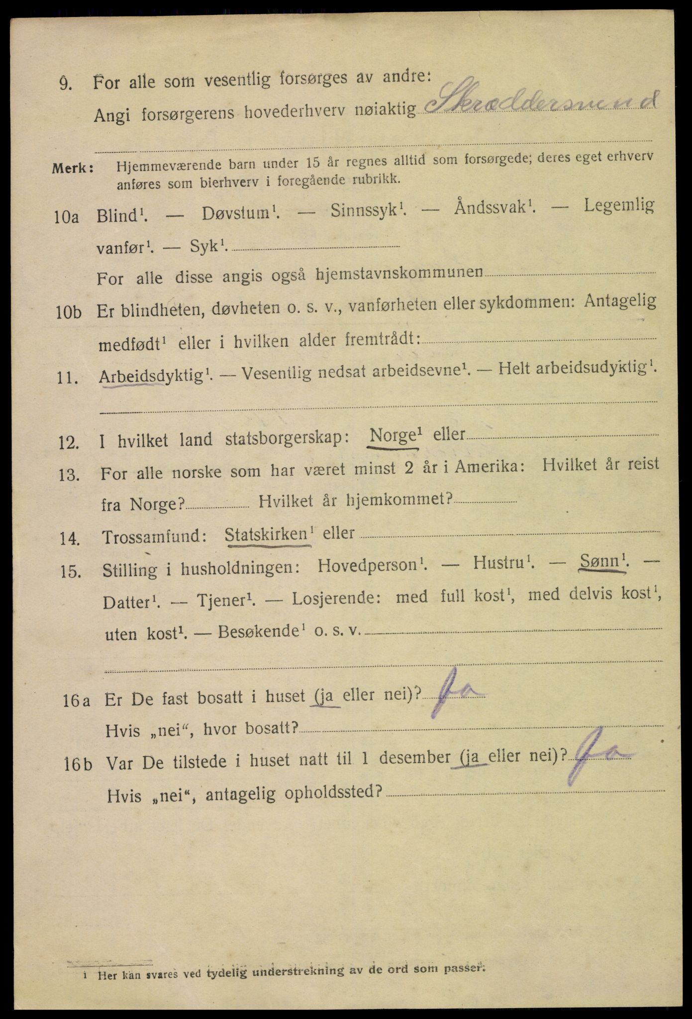 SAH, 1920 census for Lillehammer, 1920, p. 9407