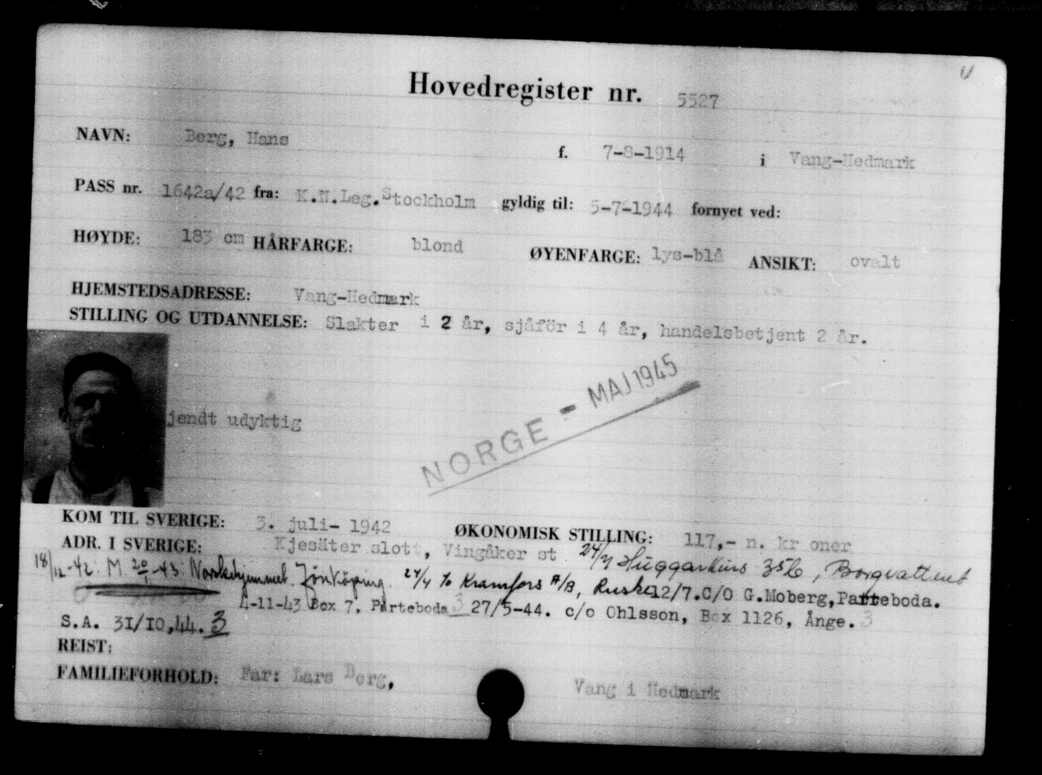Utenriksstasjonene, Legasjonen i Stockholm, Flyktningkontoret, AV/RA-S-6753/V/Va/L0004: Kjesäterkartoteket, flyktninger med registreringsnr. 3496-6610, 1940-1945, p. 2349