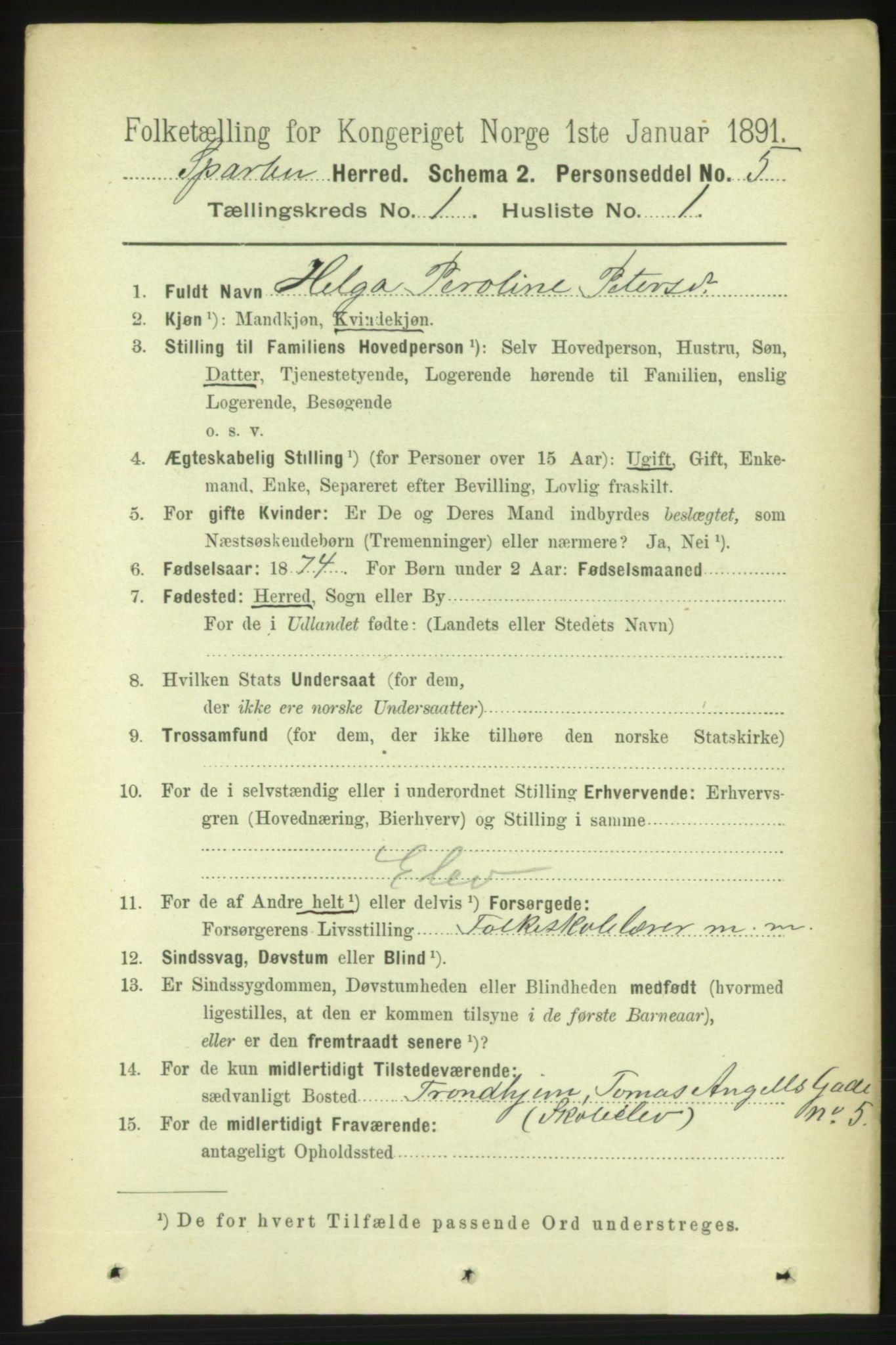 RA, 1891 census for 1731 Sparbu, 1891, p. 122