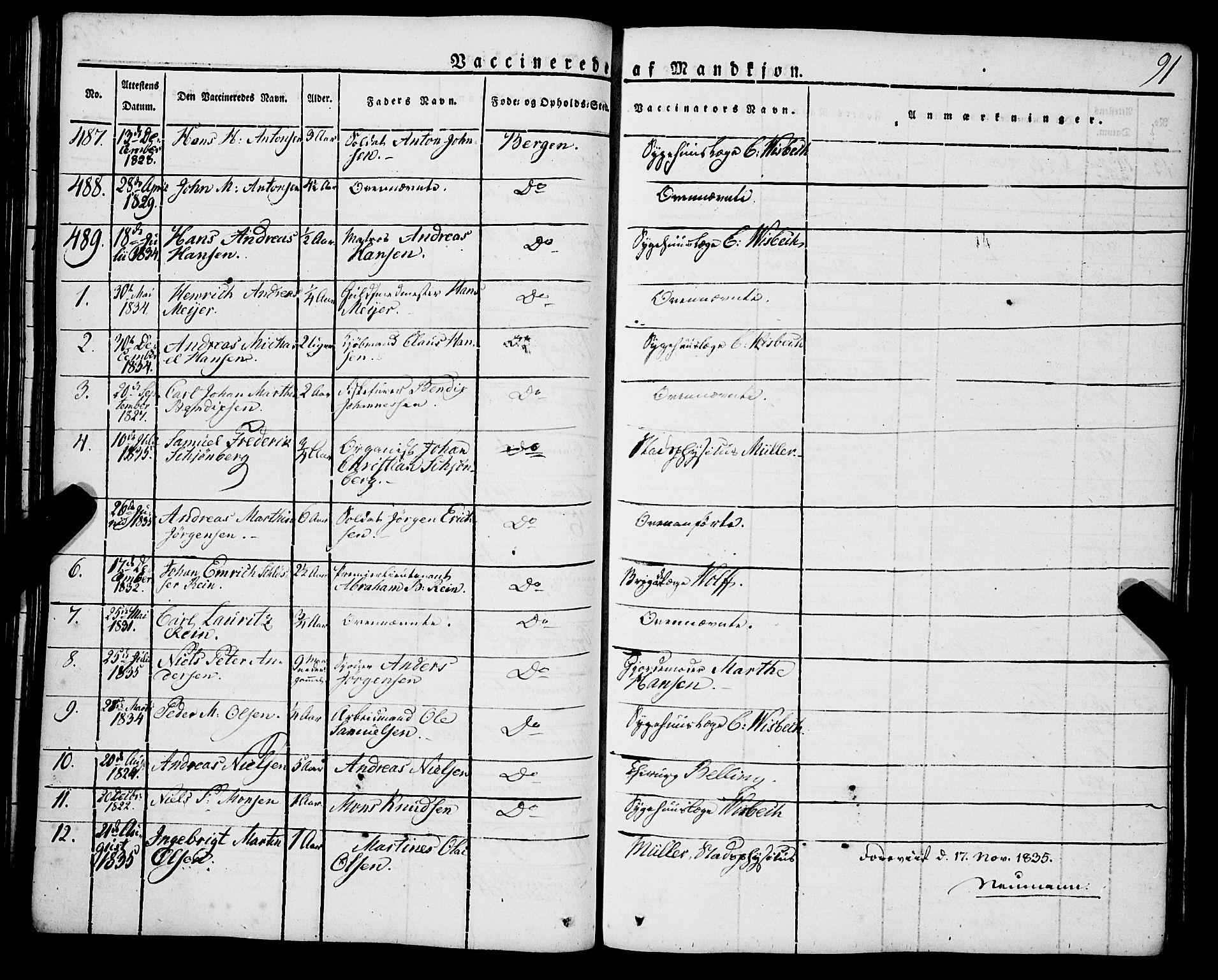 Korskirken sokneprestembete, SAB/A-76101/H/Haa/L0050: Parish register (official) no. F 1, 1821-1869, p. 91