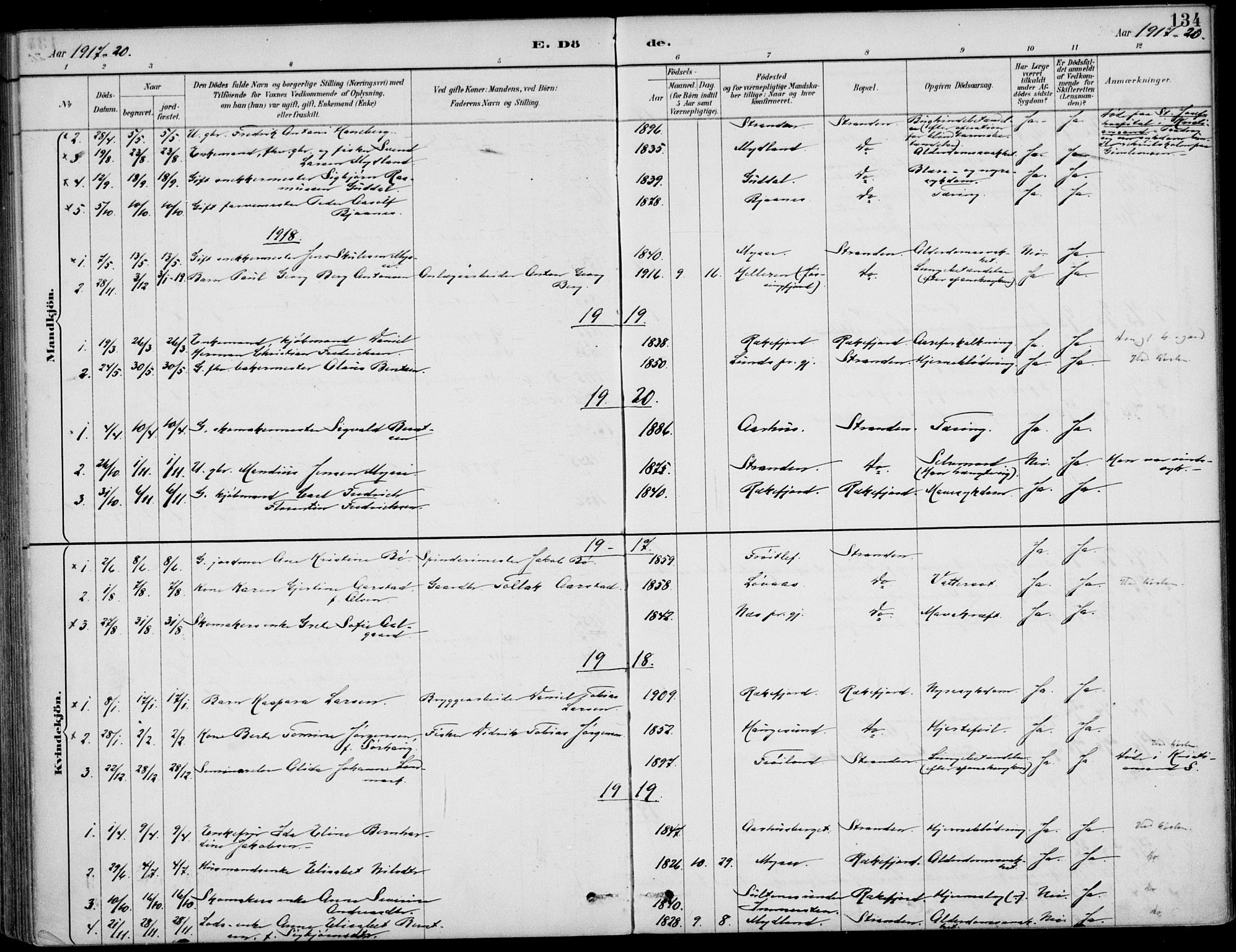 Sokndal sokneprestkontor, AV/SAST-A-101808: Parish register (official) no. A 12, 1887-1927, p. 134