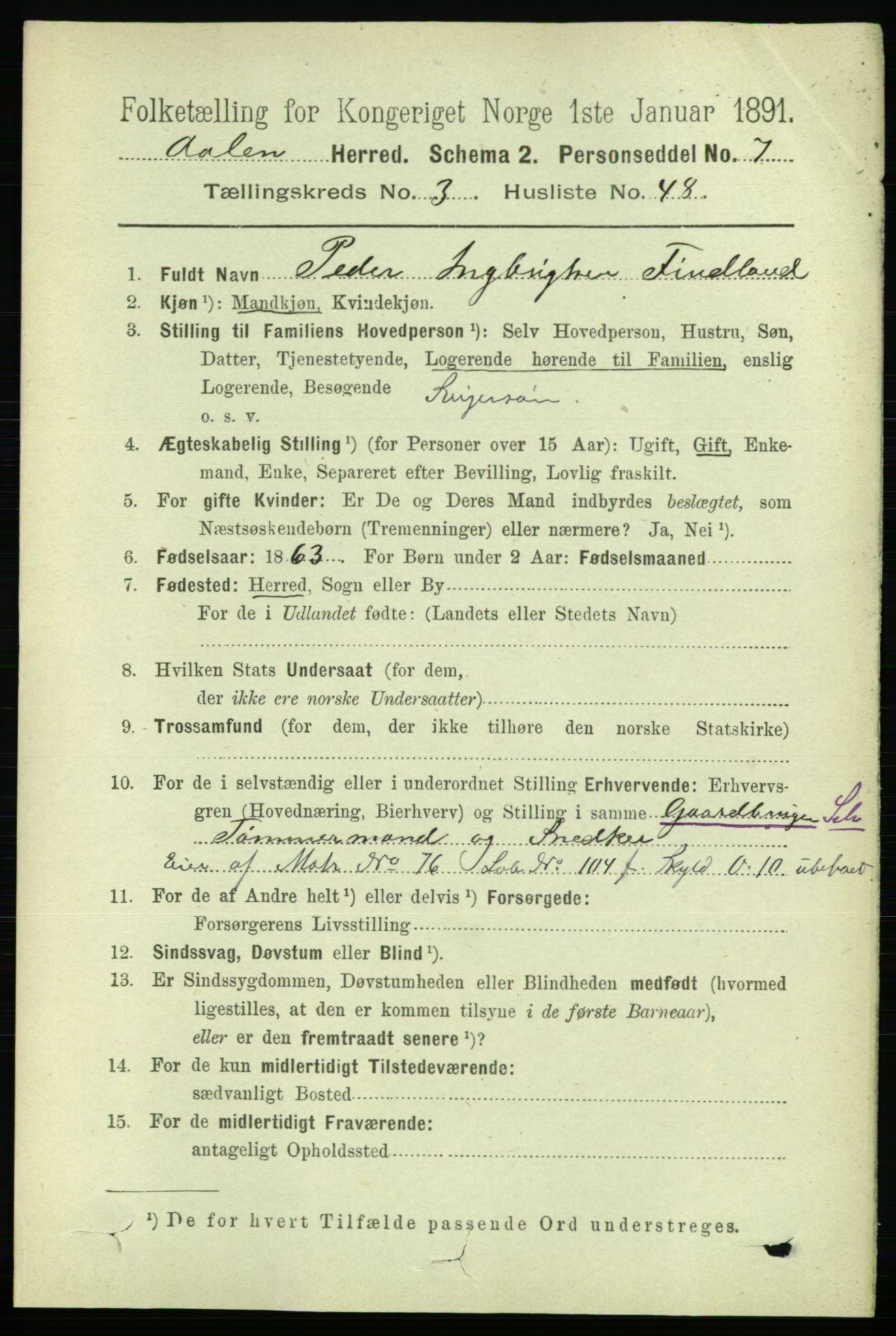 RA, 1891 census for 1644 Ålen, 1891, p. 1116