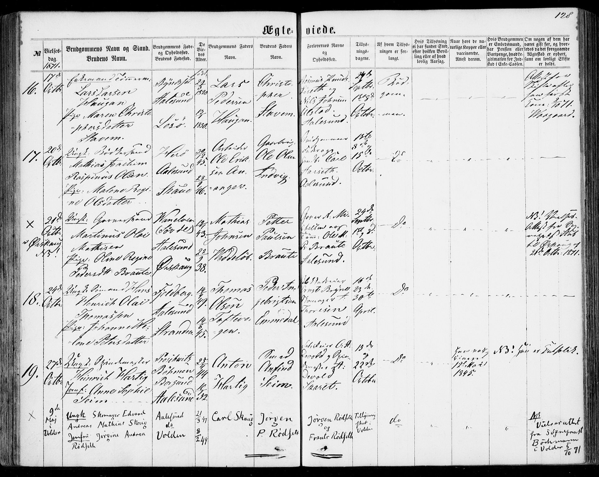 Ministerialprotokoller, klokkerbøker og fødselsregistre - Møre og Romsdal, AV/SAT-A-1454/529/L0452: Parish register (official) no. 529A02, 1864-1871, p. 128