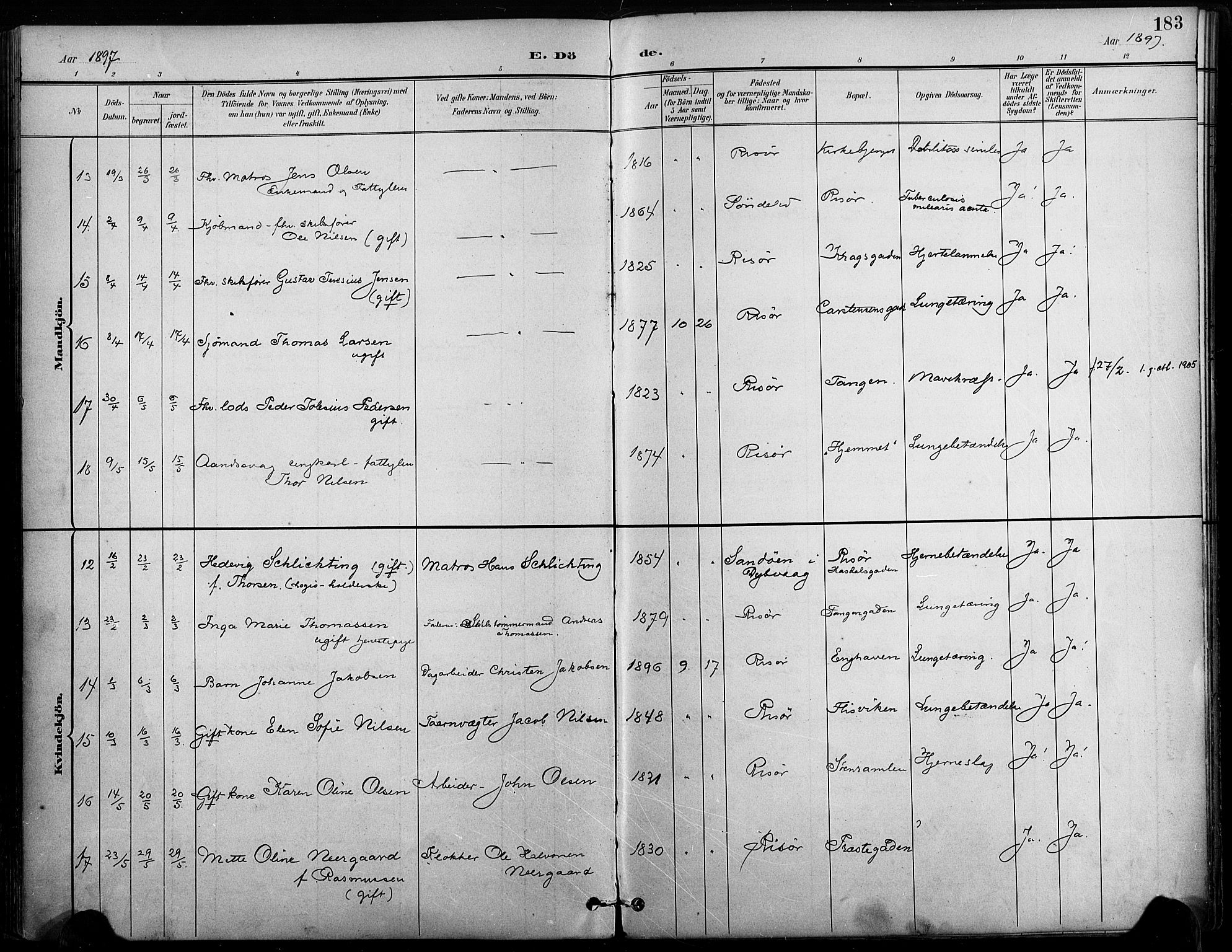 Risør sokneprestkontor, AV/SAK-1111-0035/F/Fa/L0010: Parish register (official) no. A 10, 1896-1906, p. 183