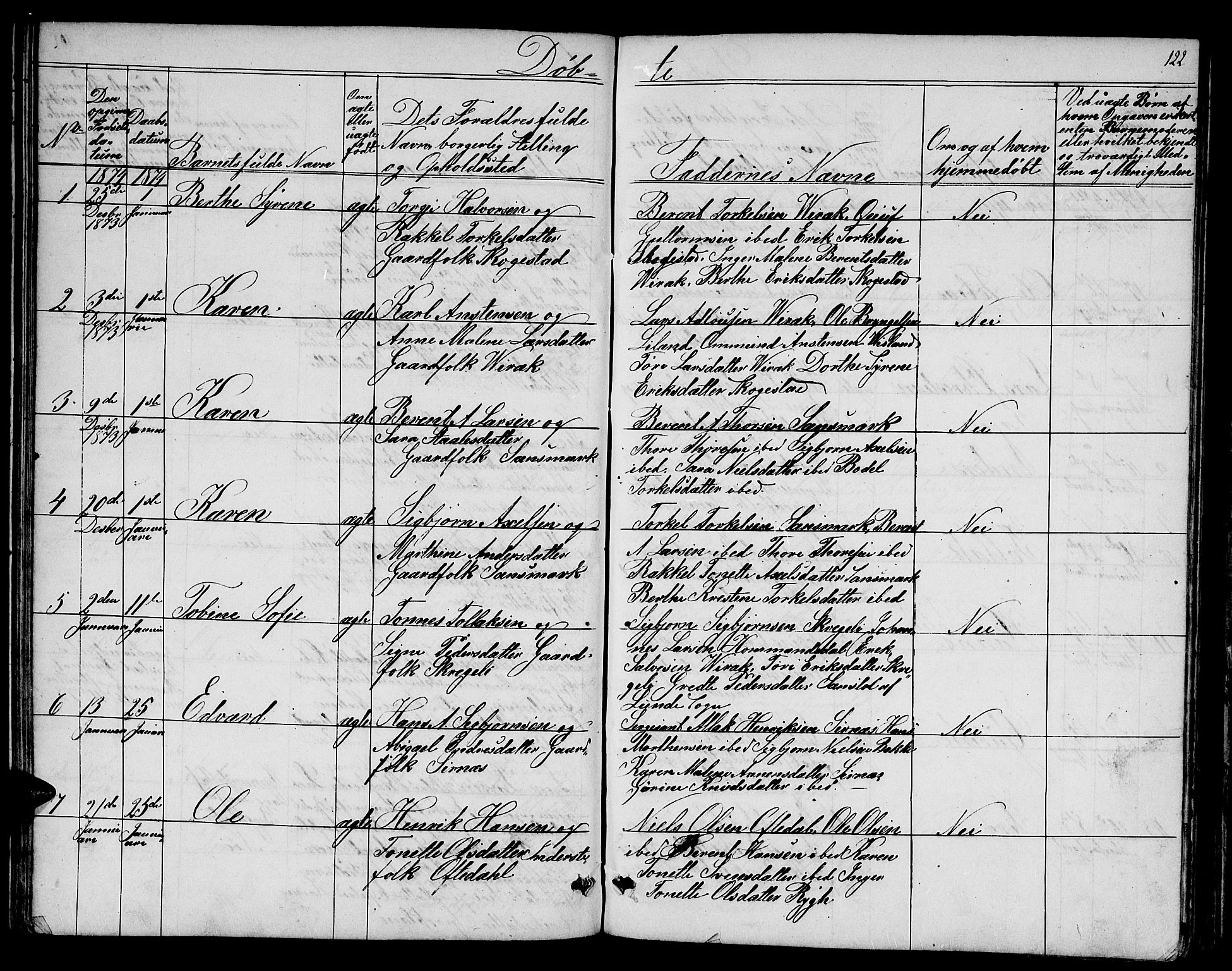 Bakke sokneprestkontor, SAK/1111-0002/F/Fb/Fba/L0001: Parish register (copy) no. B 1, 1849-1879, p. 122