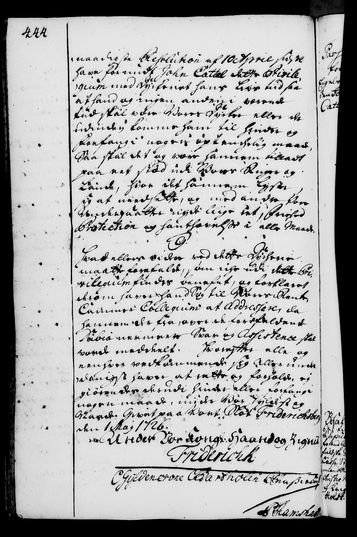 Rentekammeret, Kammerkanselliet, AV/RA-EA-3111/G/Gg/Gga/L0002: Norsk ekspedisjonsprotokoll med register (merket RK 53.2), 1723-1727, p. 444