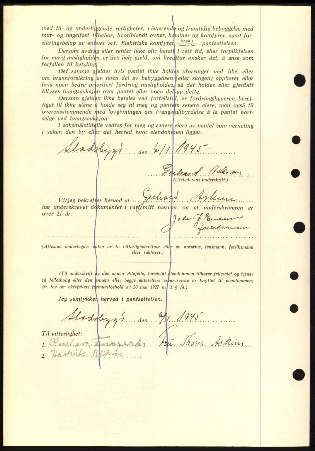 Fosen sorenskriveri, AV/SAT-A-1107/1/2/2C: Mortgage book no. B1, 1943-1945, Diary no: : 48/1945