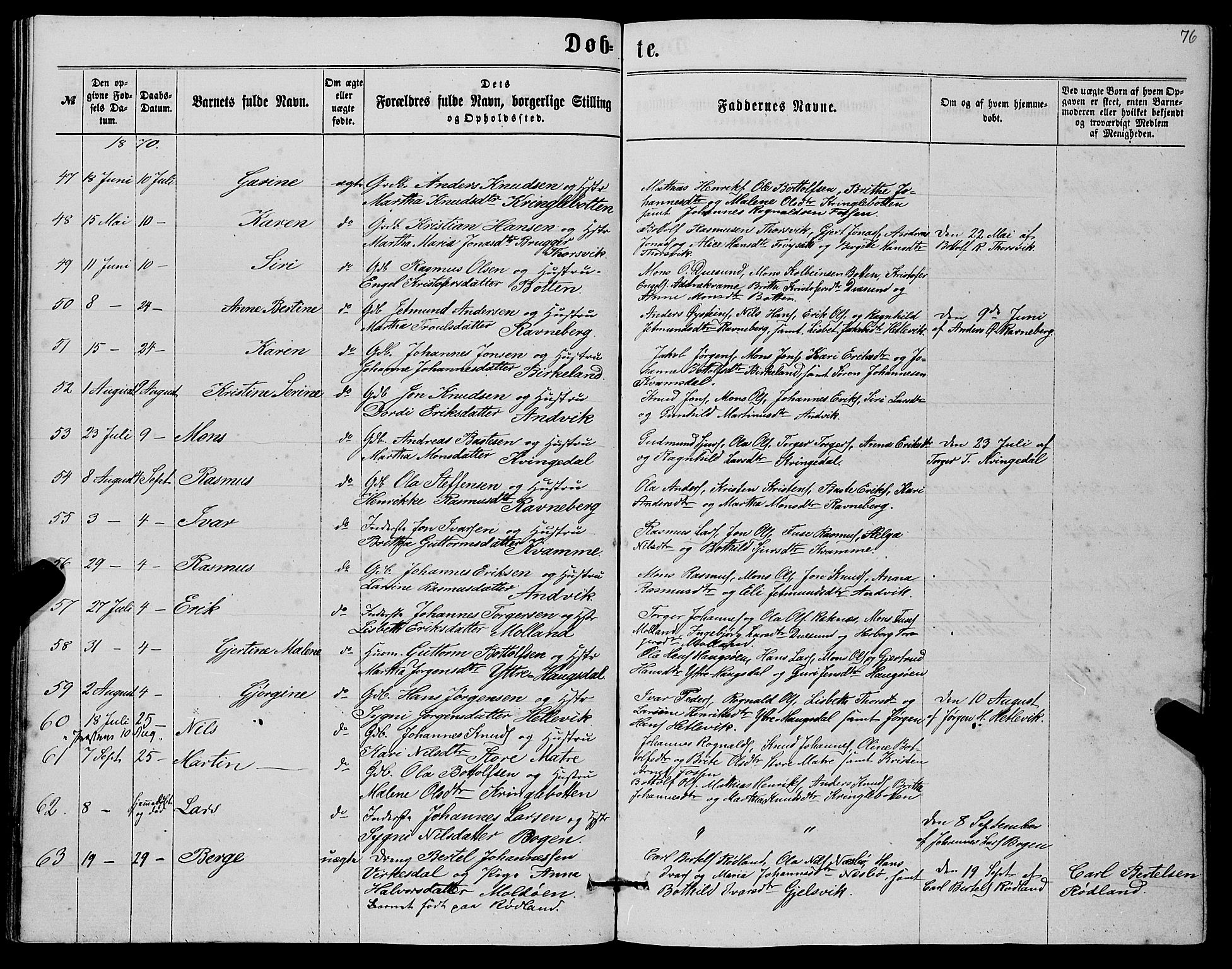 Masfjorden Sokneprestembete, AV/SAB-A-77001: Parish register (copy) no. A 1, 1851-1875, p. 76