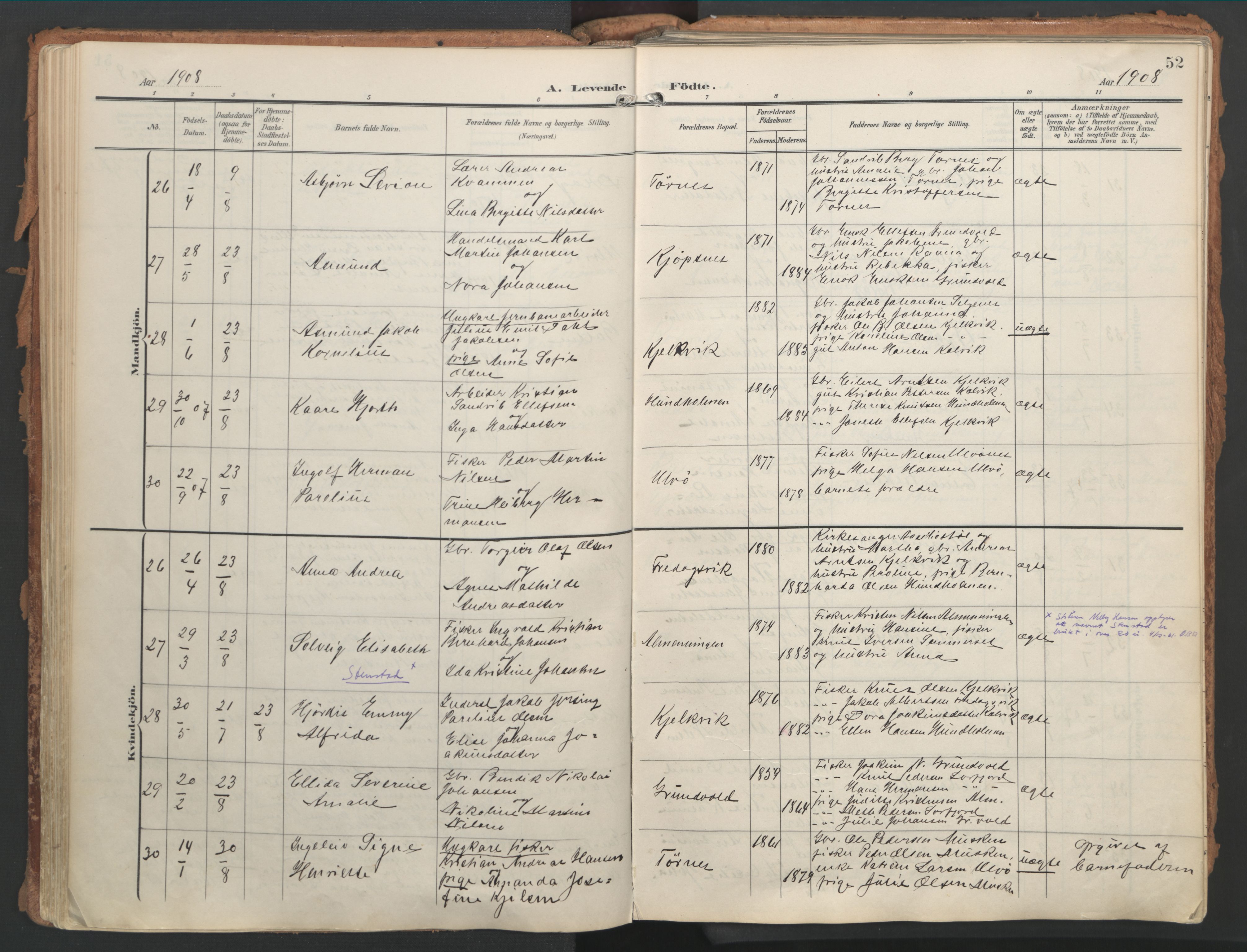 Ministerialprotokoller, klokkerbøker og fødselsregistre - Nordland, AV/SAT-A-1459/861/L0871: Parish register (official) no. 861A06, 1903-1916, p. 52