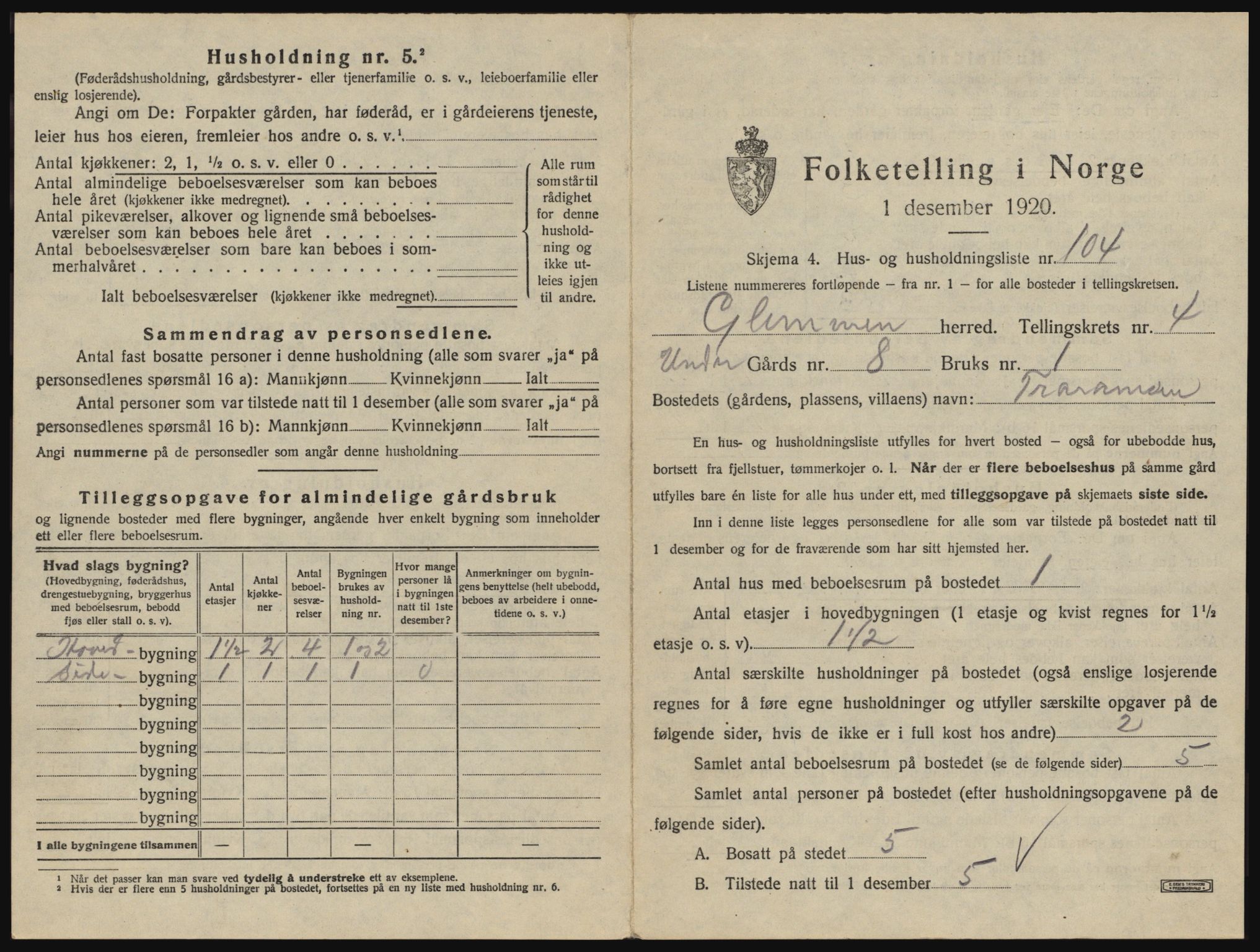 SAO, 1920 census for Glemmen, 1920, p. 1395