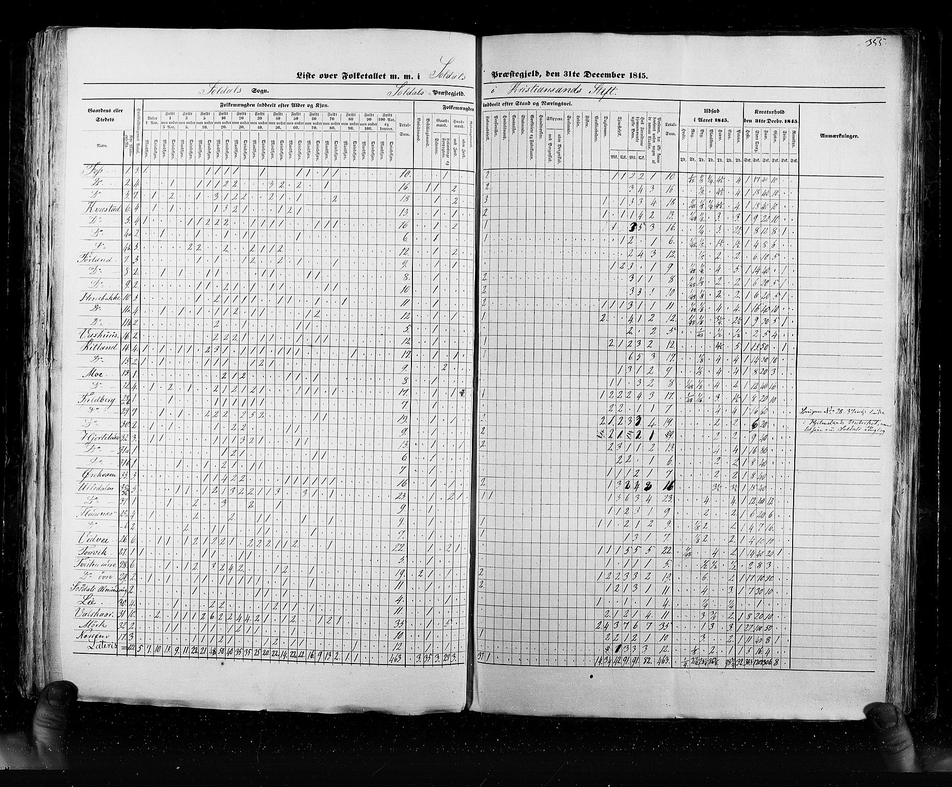 RA, Census 1845, vol. 6: Lister og Mandal amt og Stavanger amt, 1845, p. 355