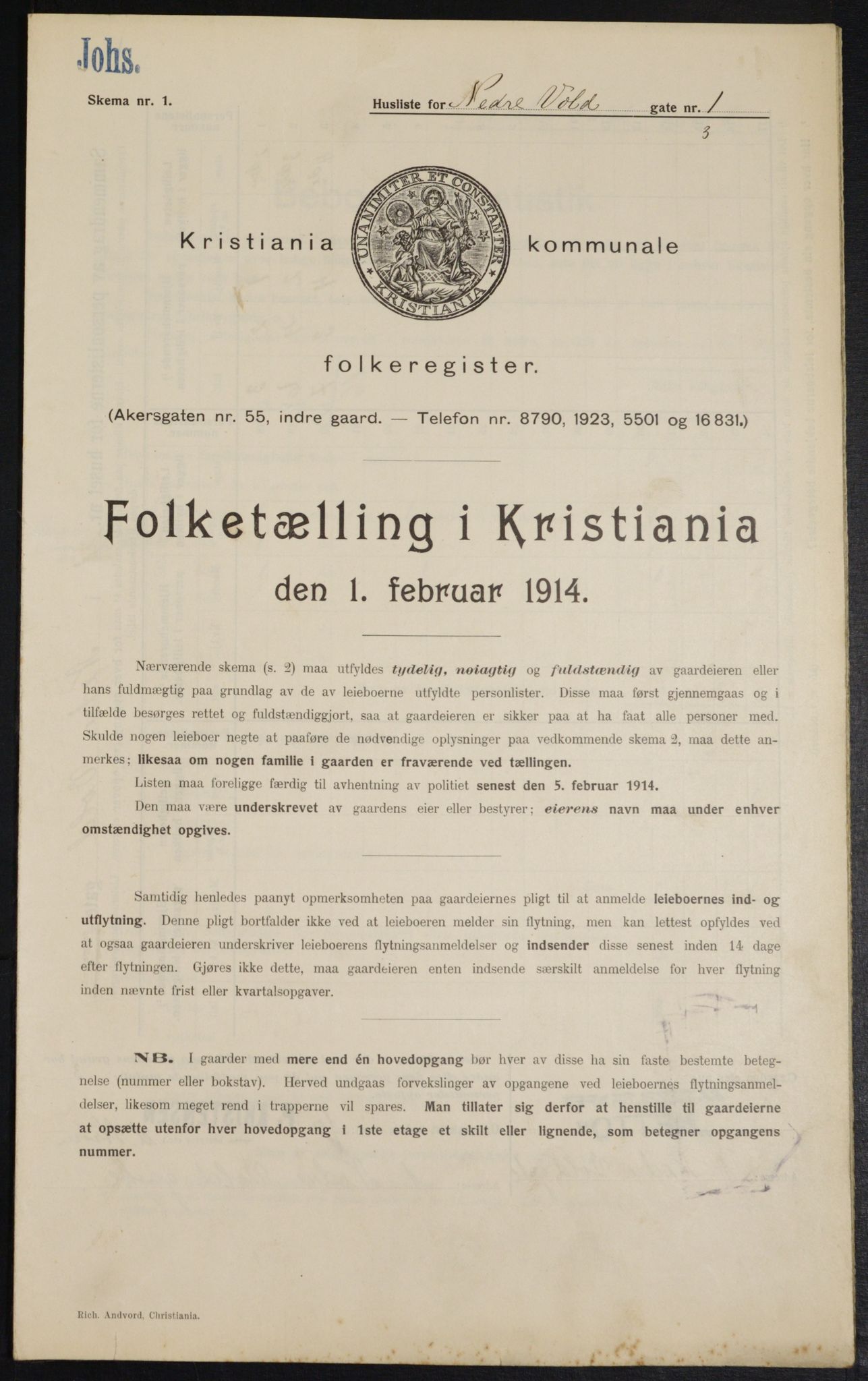 OBA, Municipal Census 1914 for Kristiania, 1914, p. 69554