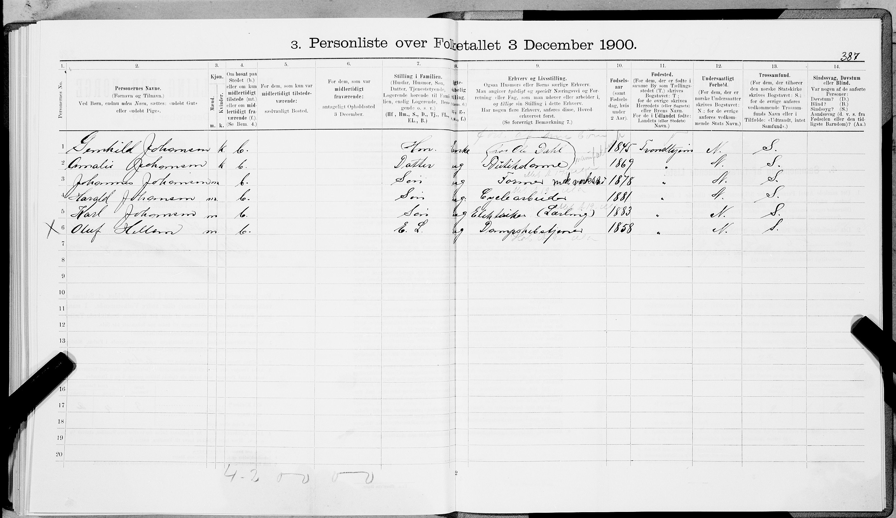 SAT, 1900 census for Trondheim, 1900, p. 8702