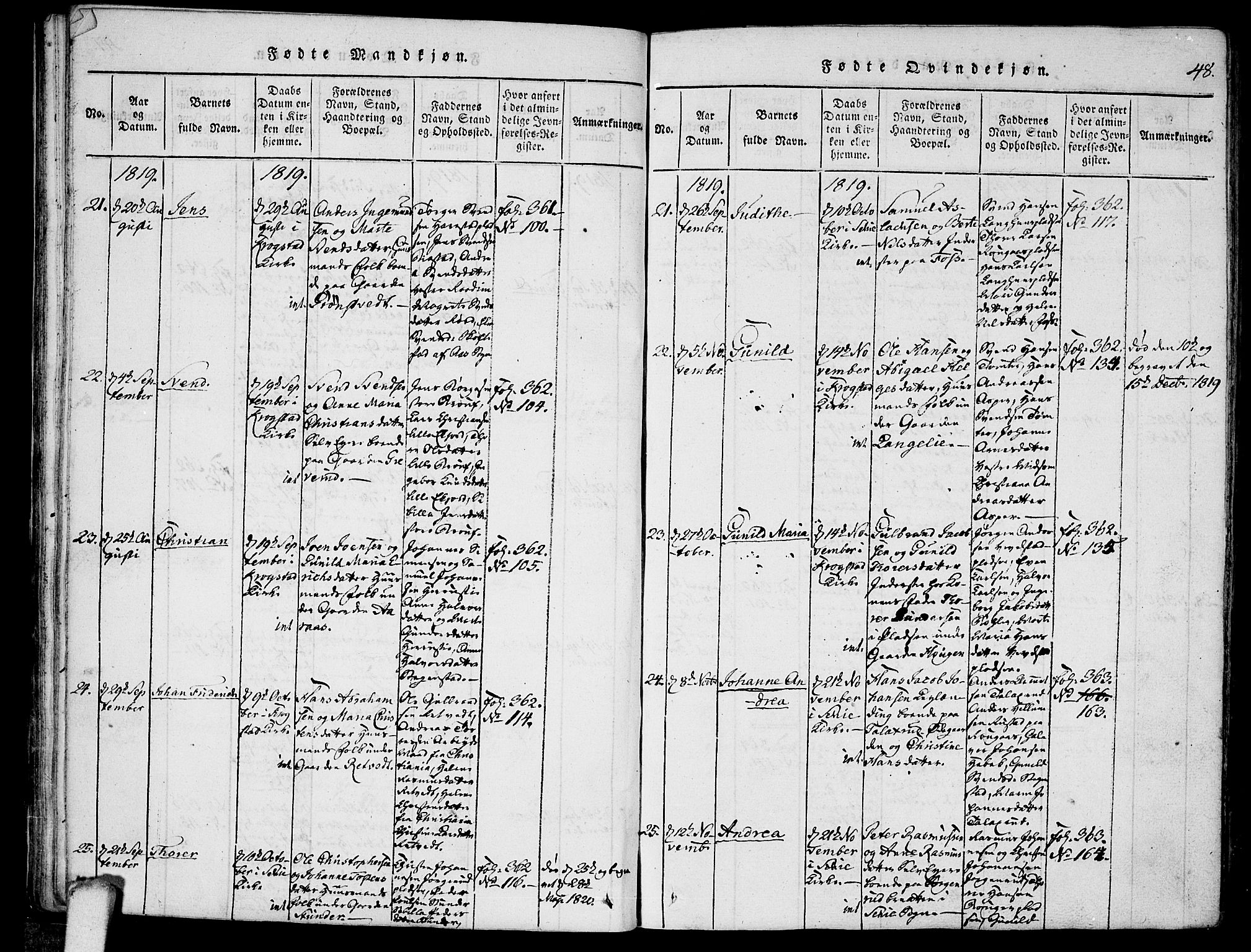 Kråkstad prestekontor Kirkebøker, AV/SAO-A-10125a/F/Fa/L0003: Parish register (official) no. I 3, 1813-1824, p. 48