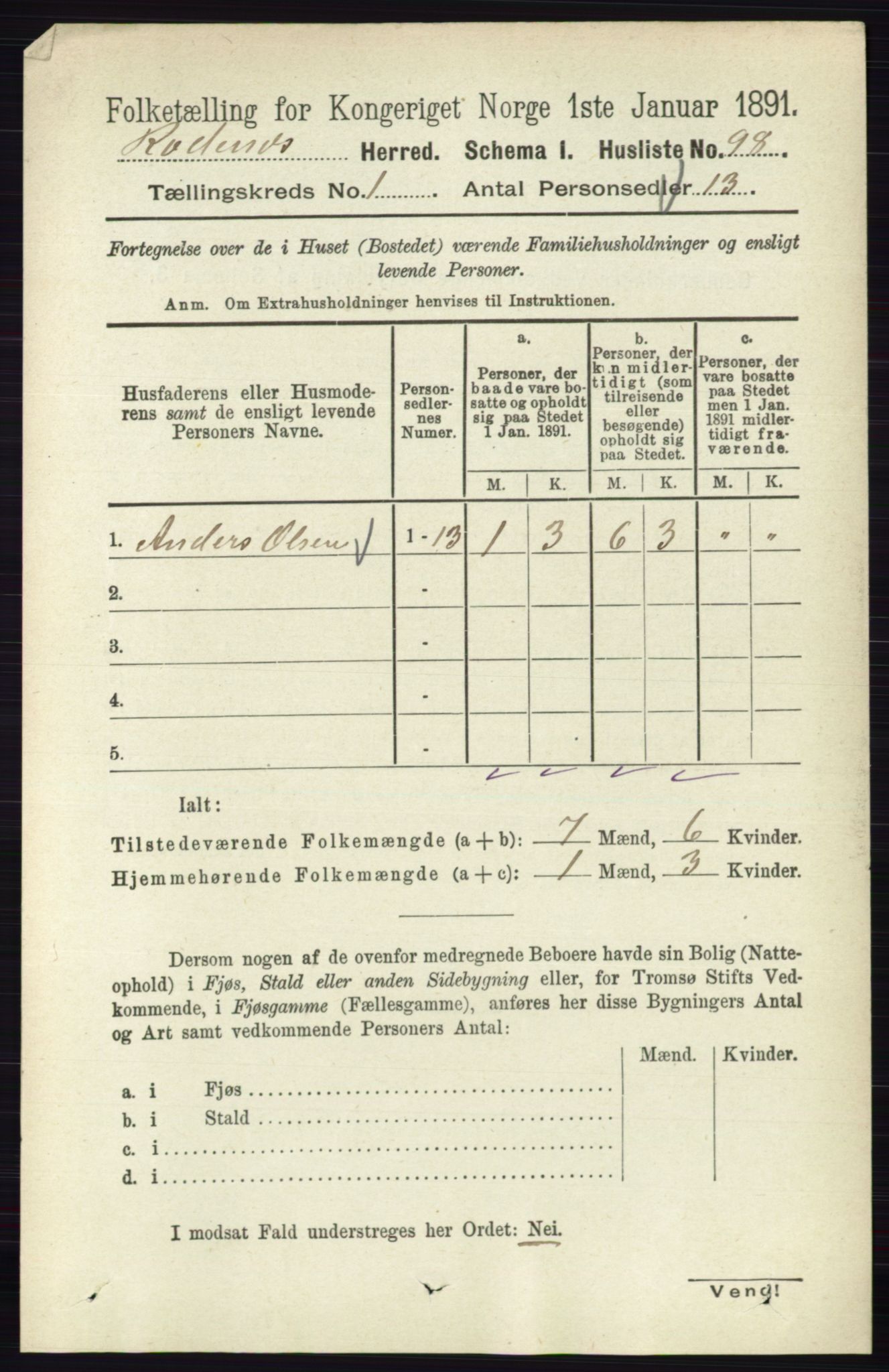 RA, 1891 census for 0120 Rødenes, 1891, p. 117