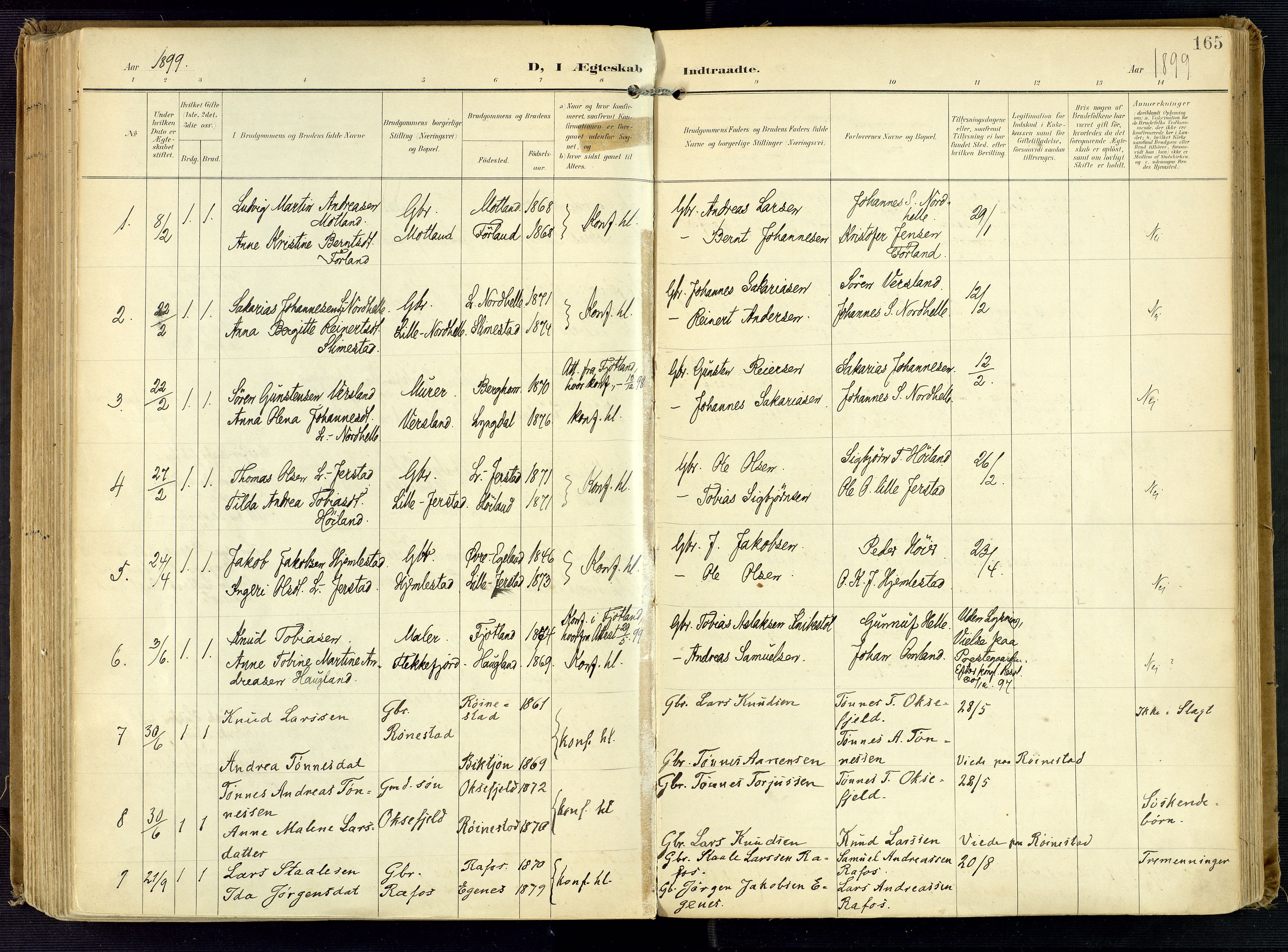 Kvinesdal sokneprestkontor, AV/SAK-1111-0026/F/Fa/Fab/L0009: Parish register (official) no. A 9, 1898-1915, p. 165