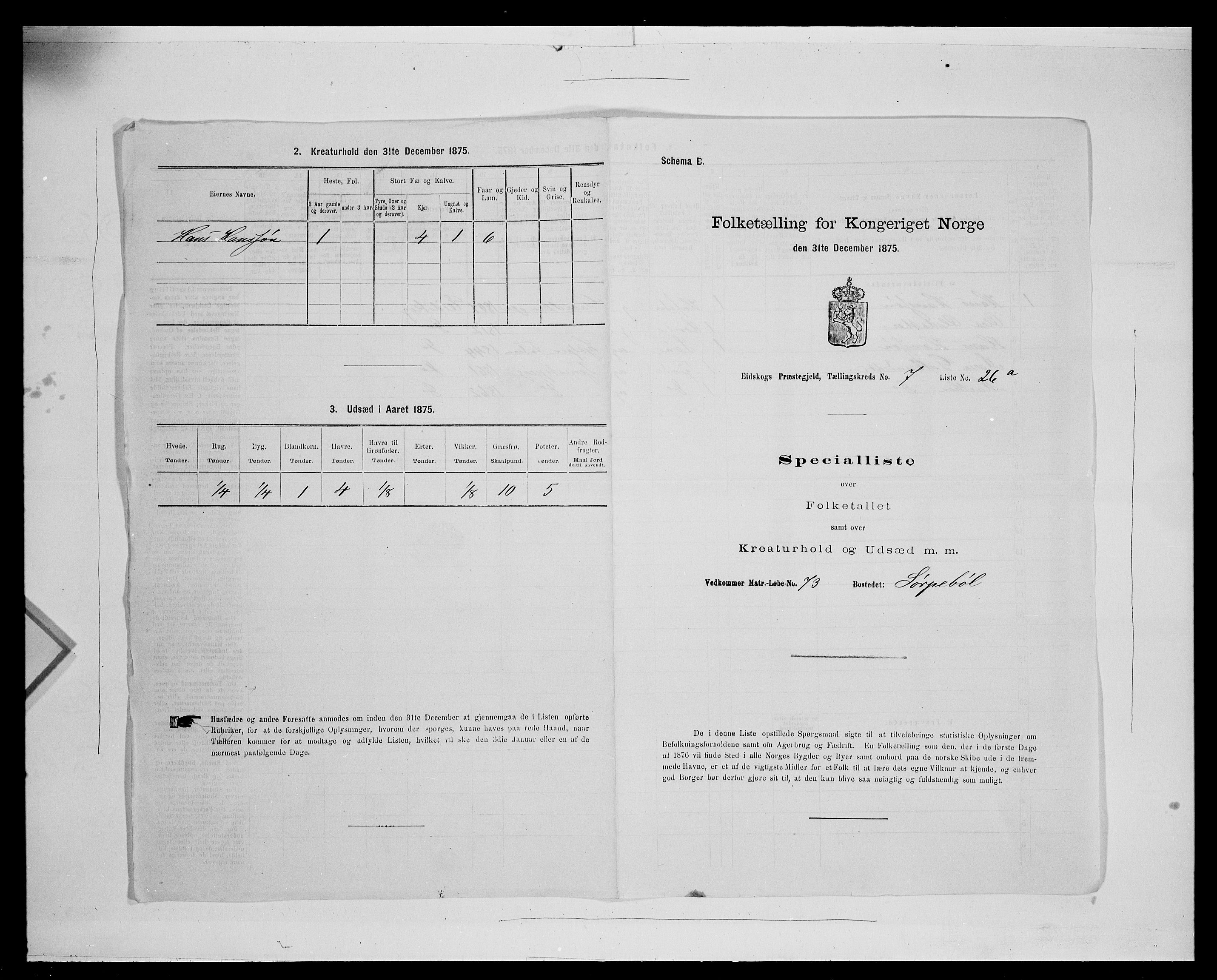 SAH, 1875 census for 0420P Eidskog, 1875, p. 1284