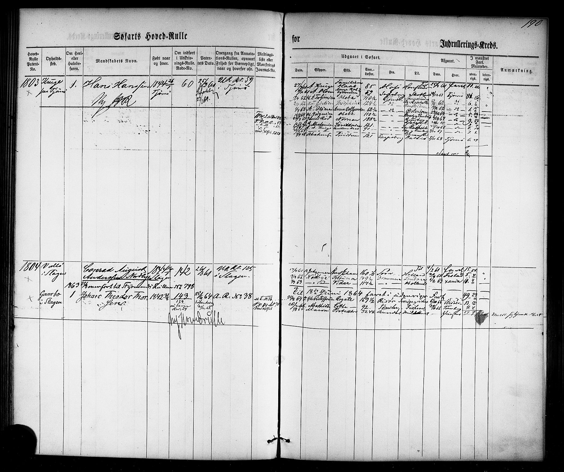 Tønsberg innrulleringskontor, SAKO/A-786/F/Fc/Fca/L0002: Hovedrulle Patent nr. 1429-2133, 1861-1868, p. 229