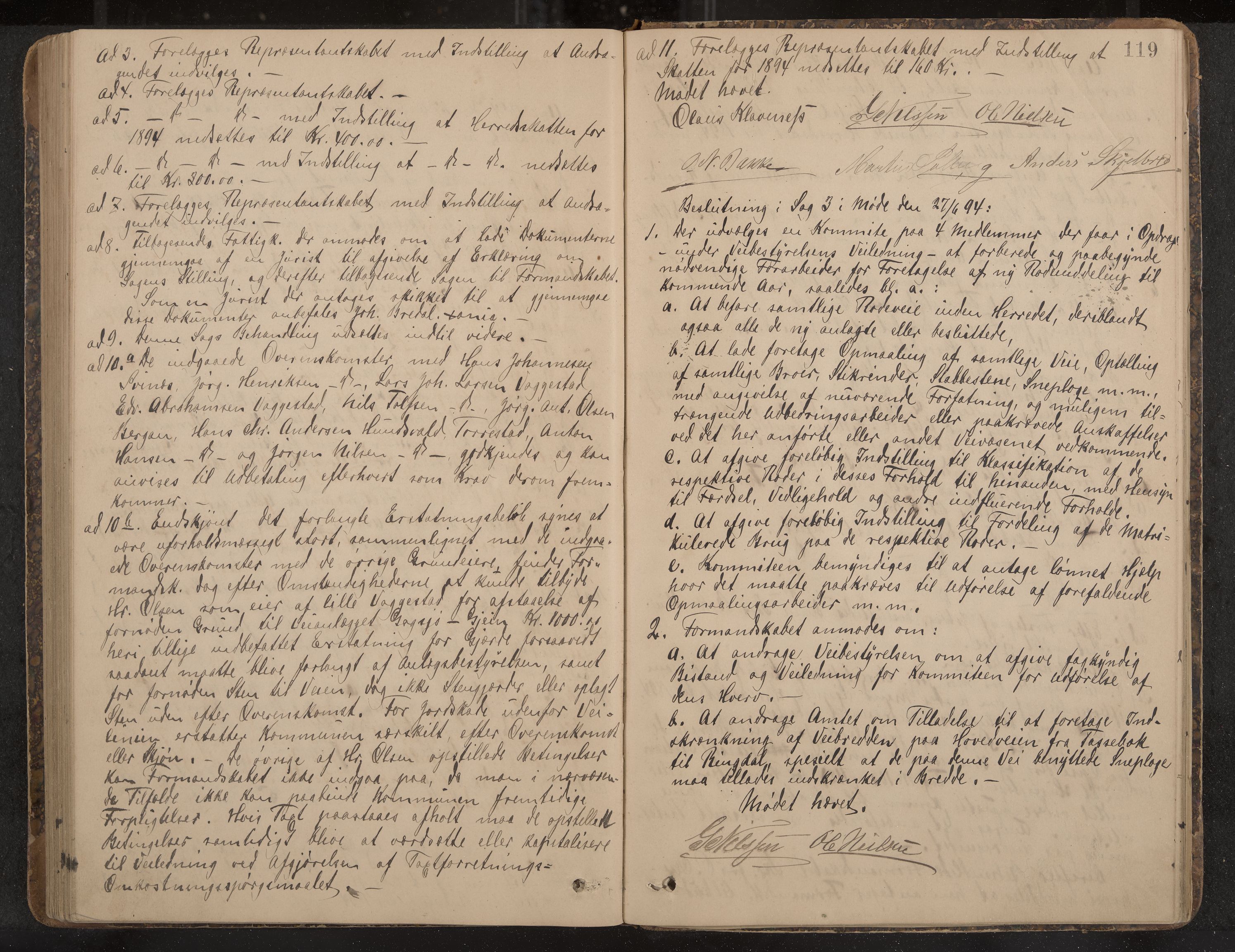 Sandar formannskap og sentraladministrasjon, IKAK/0724021/A/Aa/L0001: Møtebok, 1886-1895, p. 119