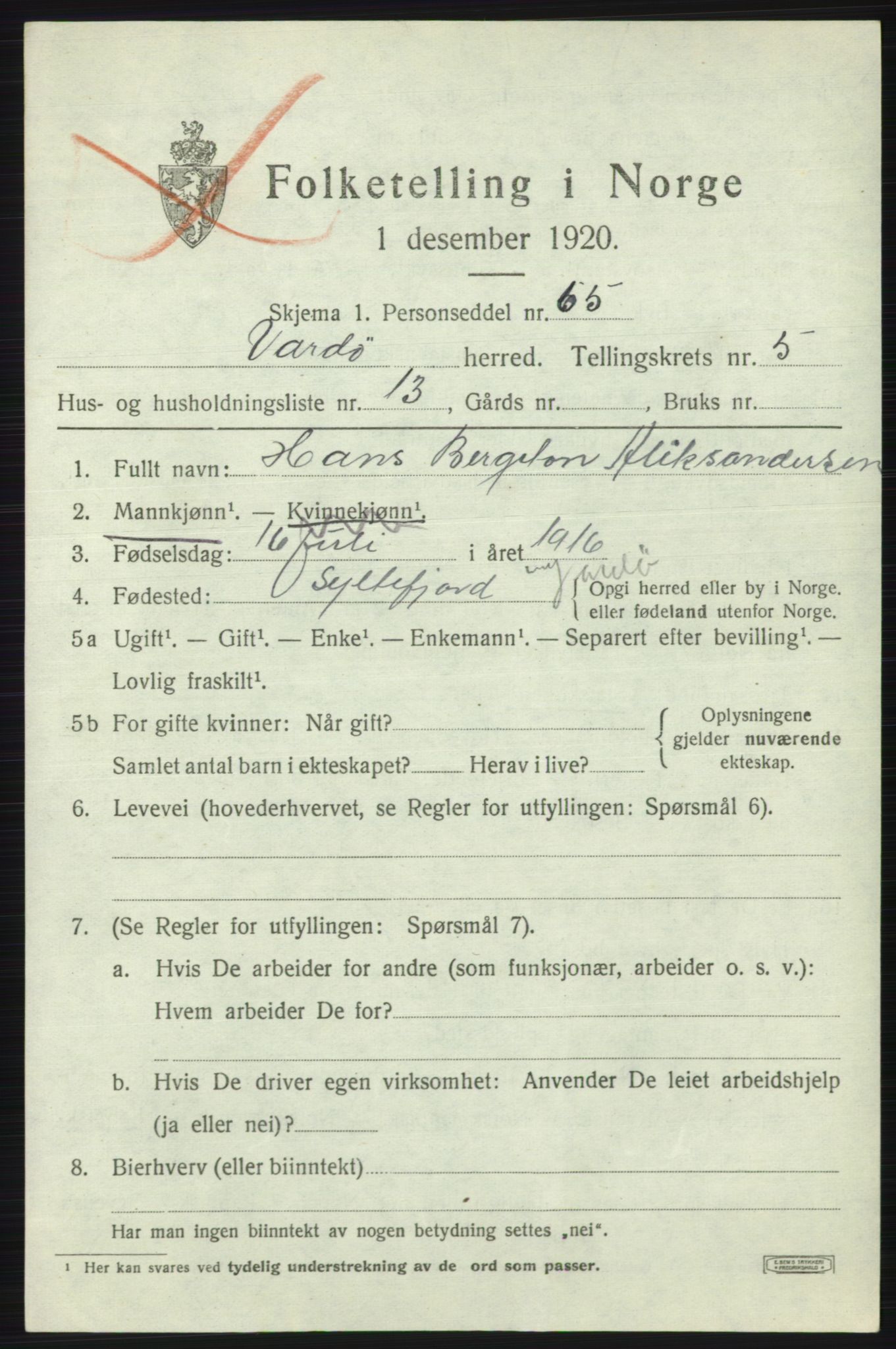 SATØ, 1920 census for Vardø rural district, 1920, p. 2716