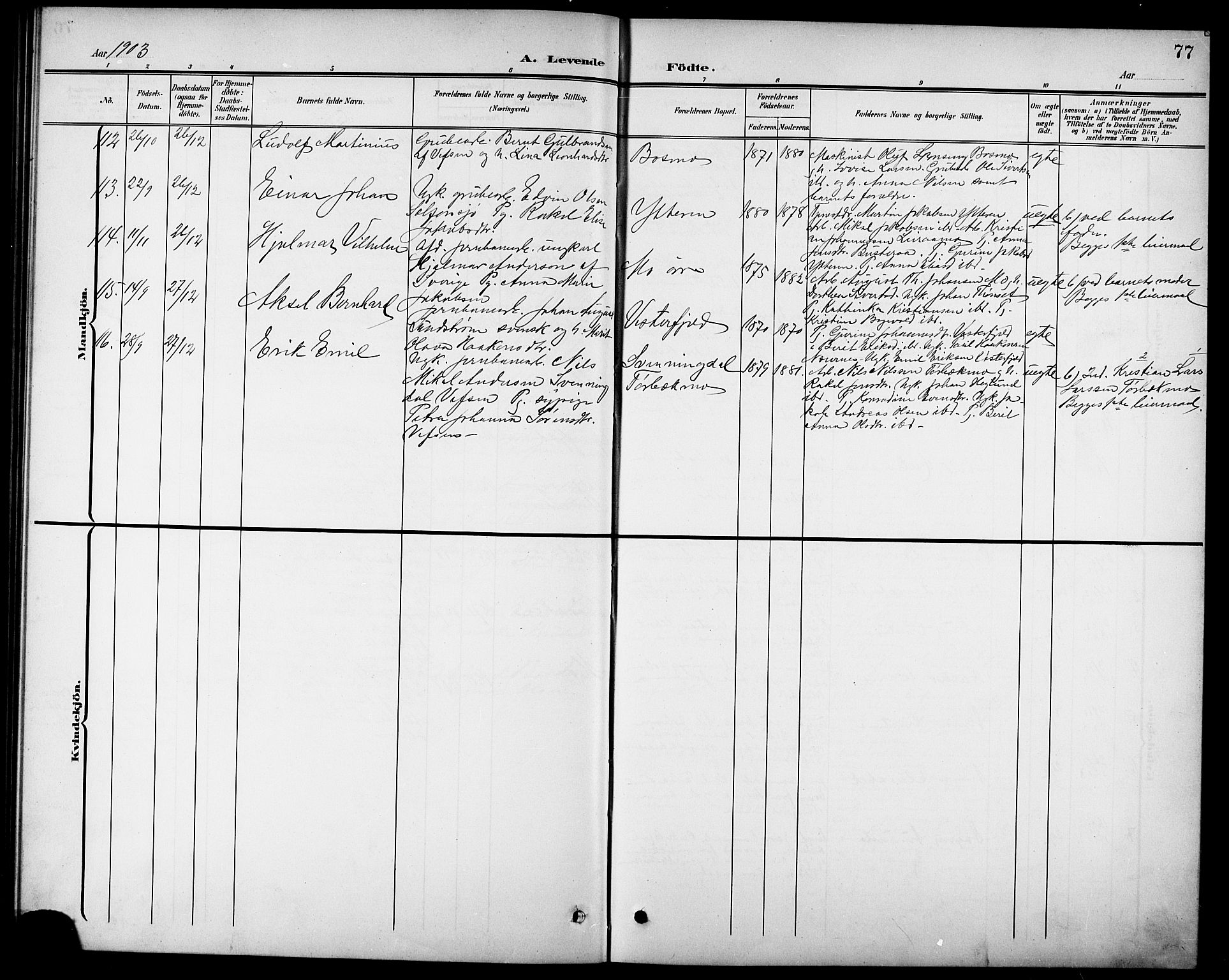 Ministerialprotokoller, klokkerbøker og fødselsregistre - Nordland, AV/SAT-A-1459/827/L0422: Parish register (copy) no. 827C11, 1899-1912, p. 77