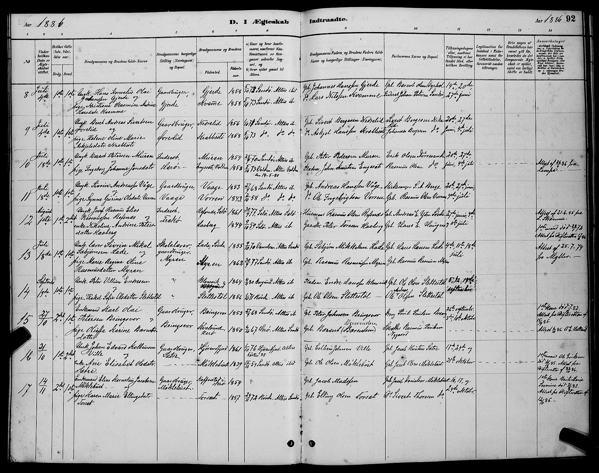 Ministerialprotokoller, klokkerbøker og fødselsregistre - Møre og Romsdal, AV/SAT-A-1454/503/L0048: Parish register (copy) no. 503C03, 1885-1893, p. 92