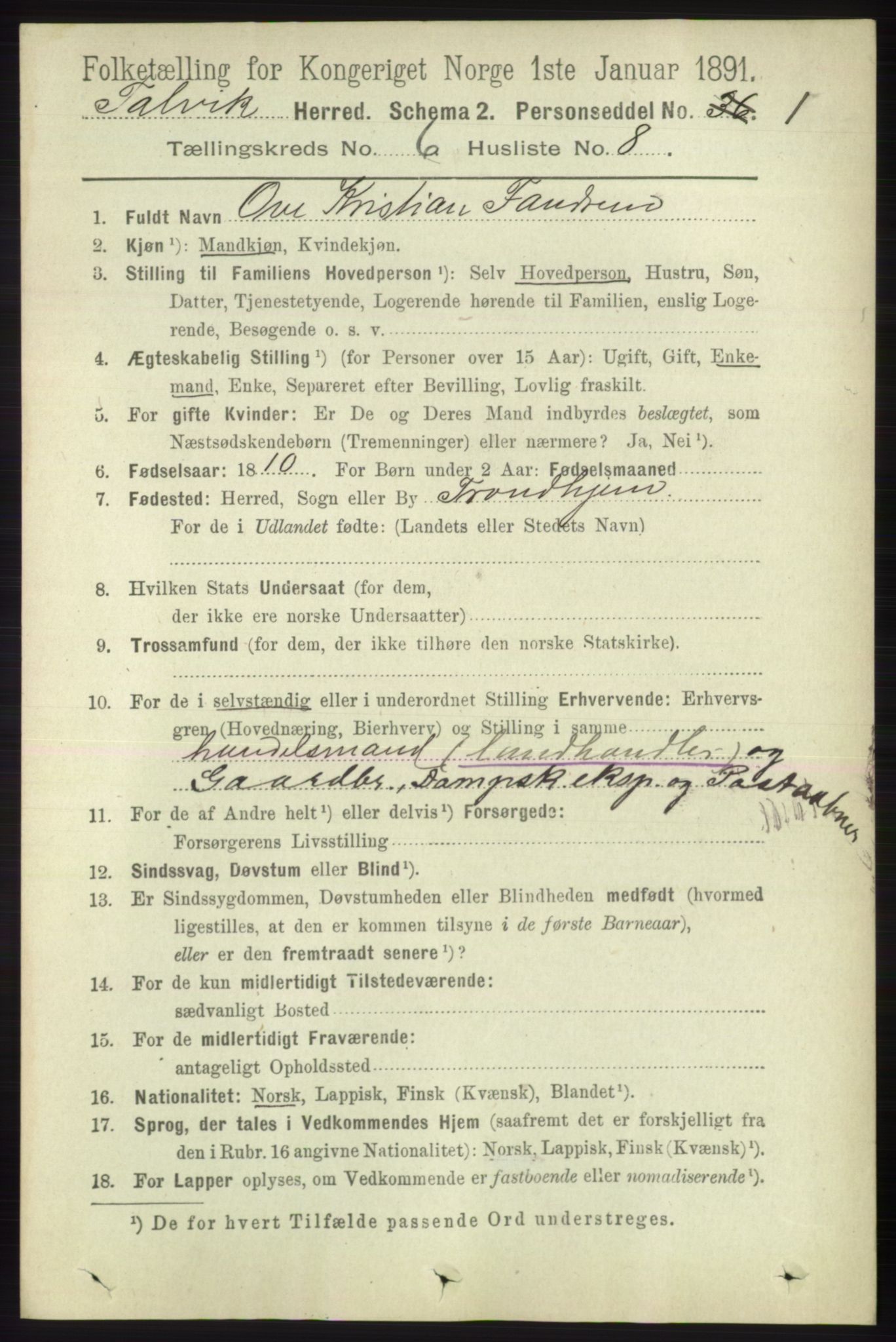 RA, 1891 census for 2013 Talvik, 1891, p. 1650