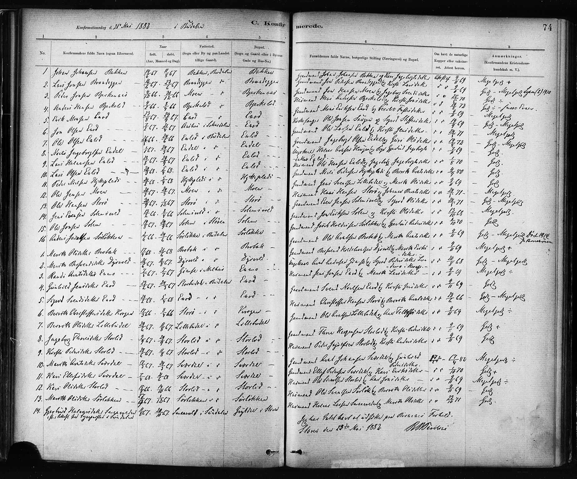 Ministerialprotokoller, klokkerbøker og fødselsregistre - Sør-Trøndelag, SAT/A-1456/687/L1002: Parish register (official) no. 687A08, 1878-1890, p. 74