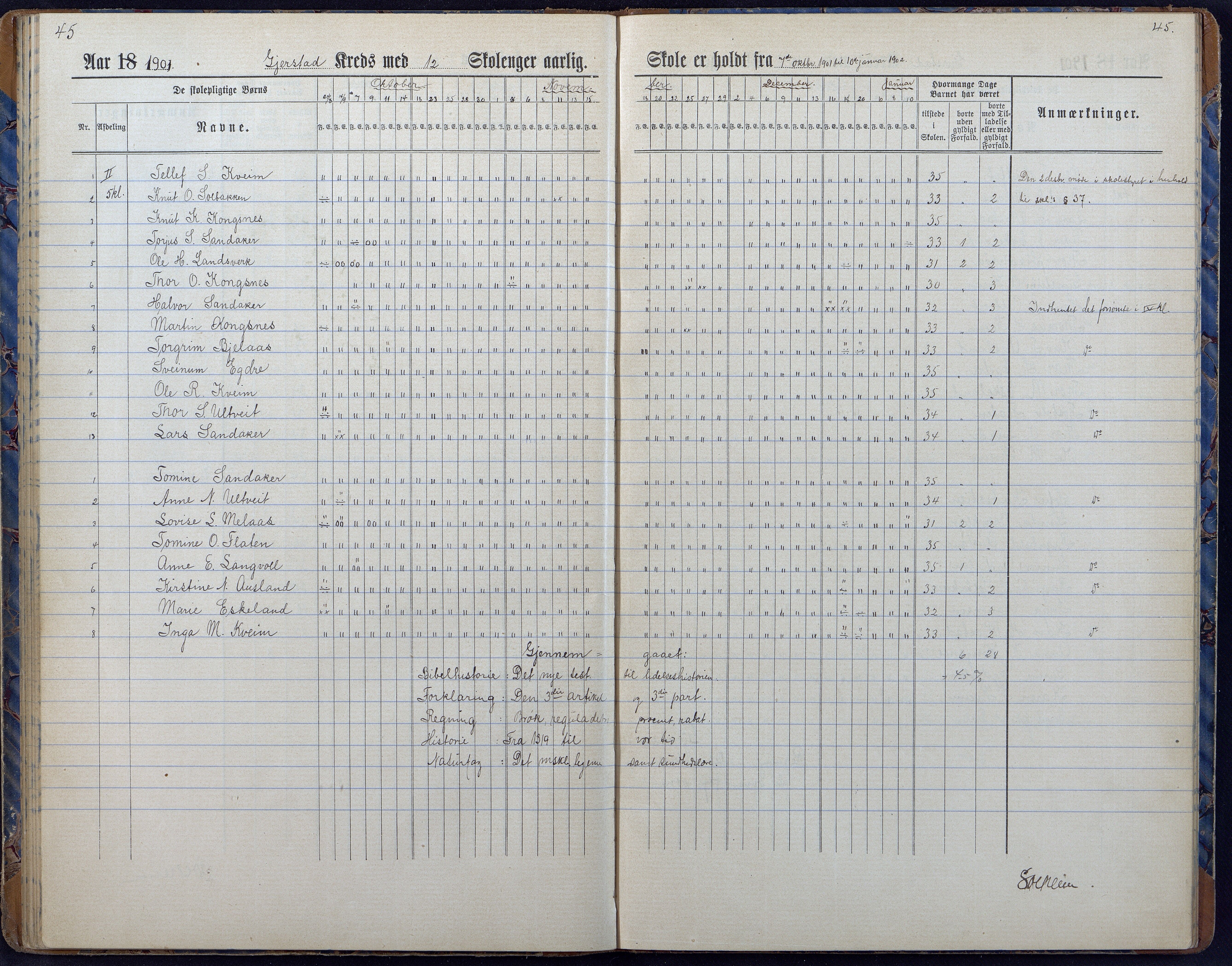 Gjerstad Kommune, Gjerstad Skole, AAKS/KA0911-550a/F01/L0008: Dagbok, 1892-1908, p. 47