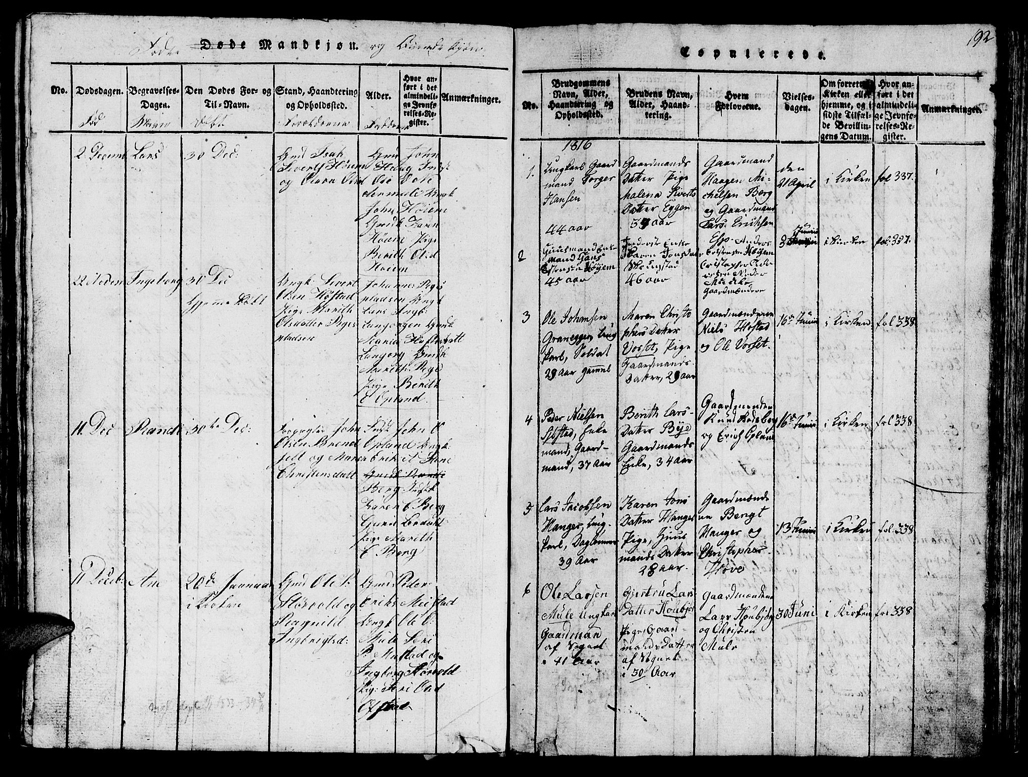 Ministerialprotokoller, klokkerbøker og fødselsregistre - Sør-Trøndelag, SAT/A-1456/612/L0385: Parish register (copy) no. 612C01, 1816-1845, p. 192