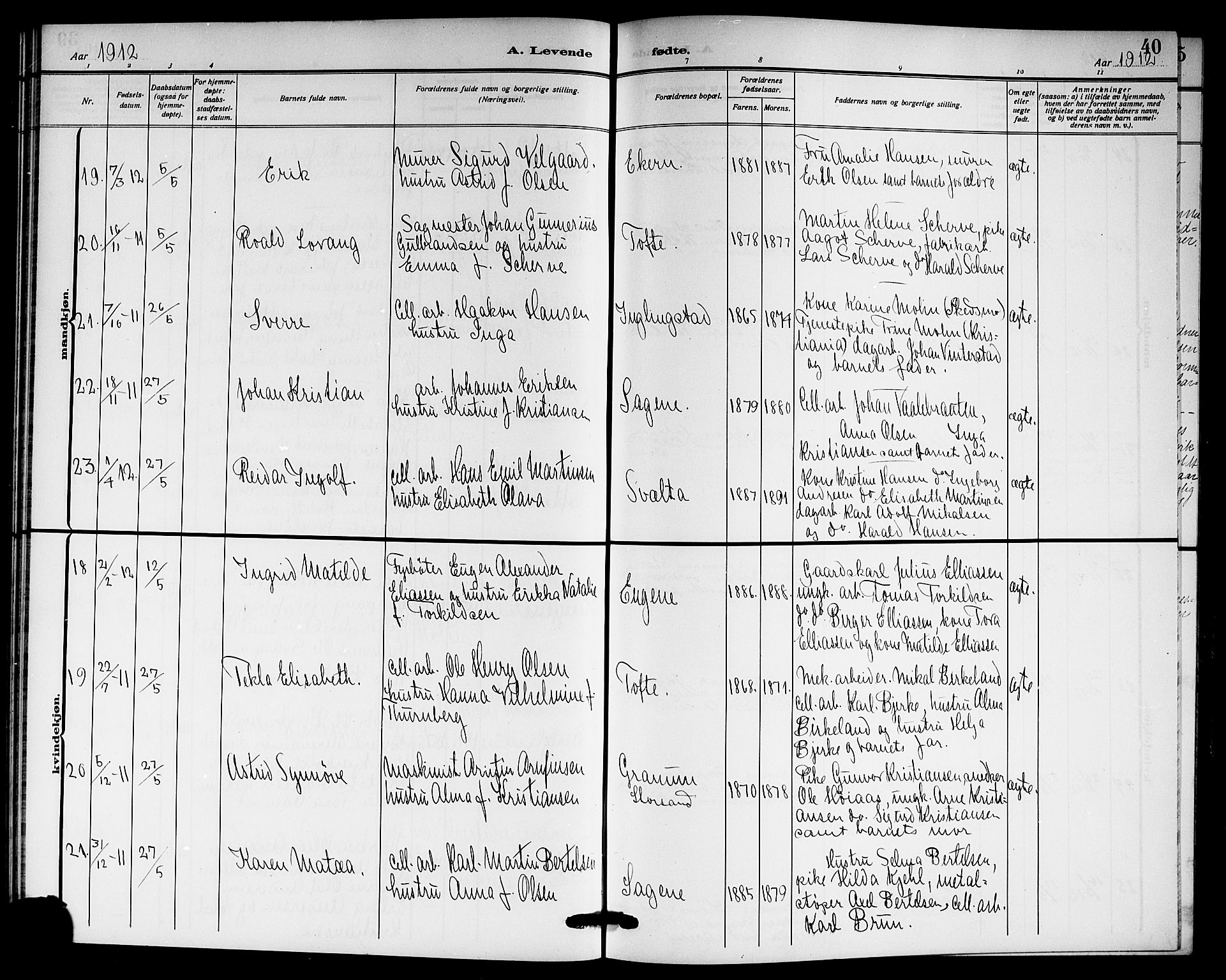 Hurum kirkebøker, AV/SAKO-A-229/G/Ga/L0005: Parish register (copy) no. I 5, 1908-1922, p. 40