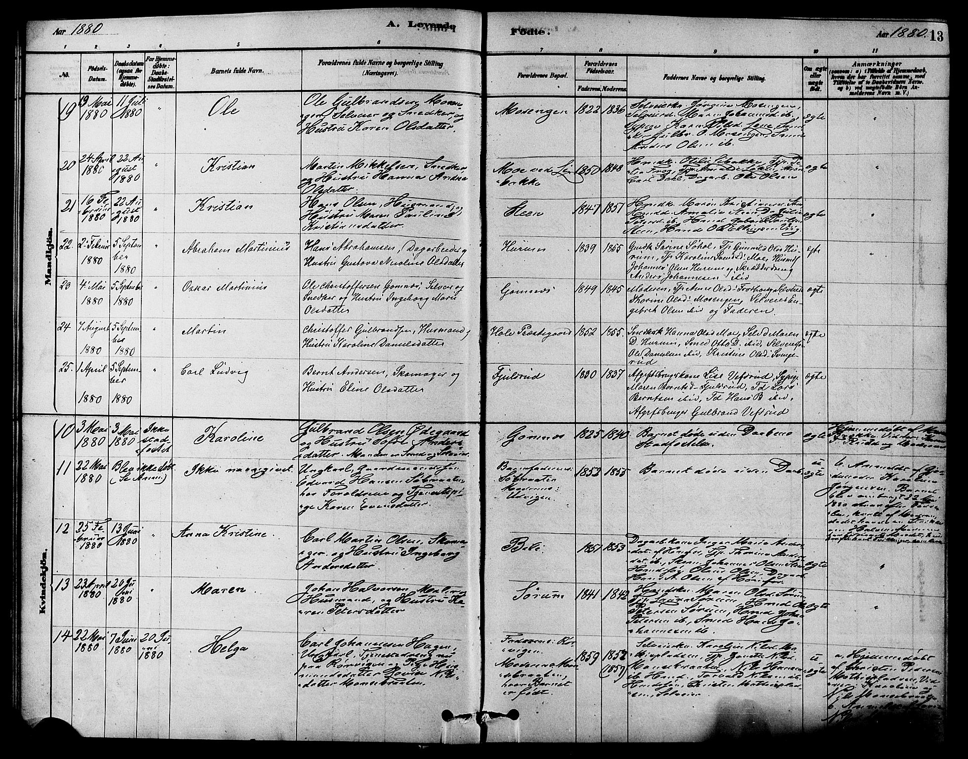 Hole kirkebøker, AV/SAKO-A-228/F/Fa/L0008: Parish register (official) no. I 8, 1878-1891, p. 13