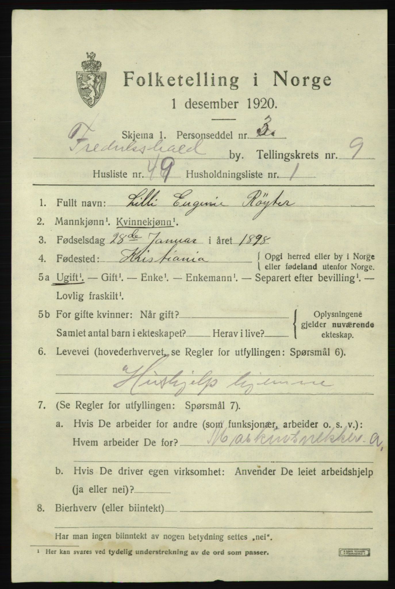 SAO, 1920 census for Fredrikshald, 1920, p. 17045