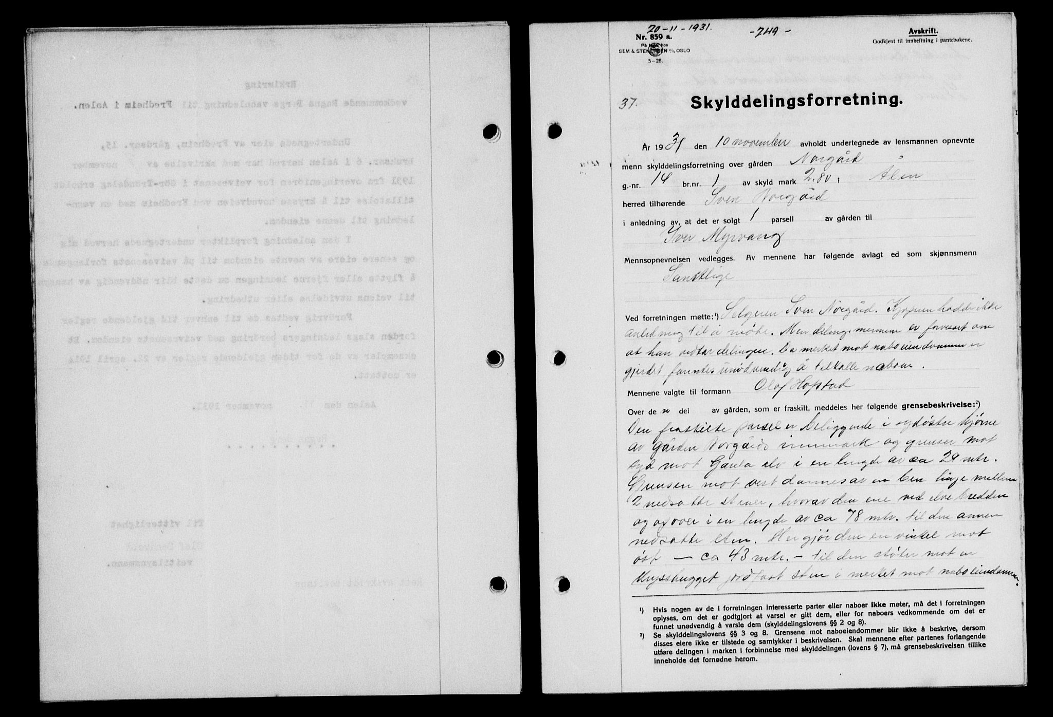 Gauldal sorenskriveri, SAT/A-0014/1/2/2C/L0041: Mortgage book no. 42-43, 1930-1931, Deed date: 20.11.1937