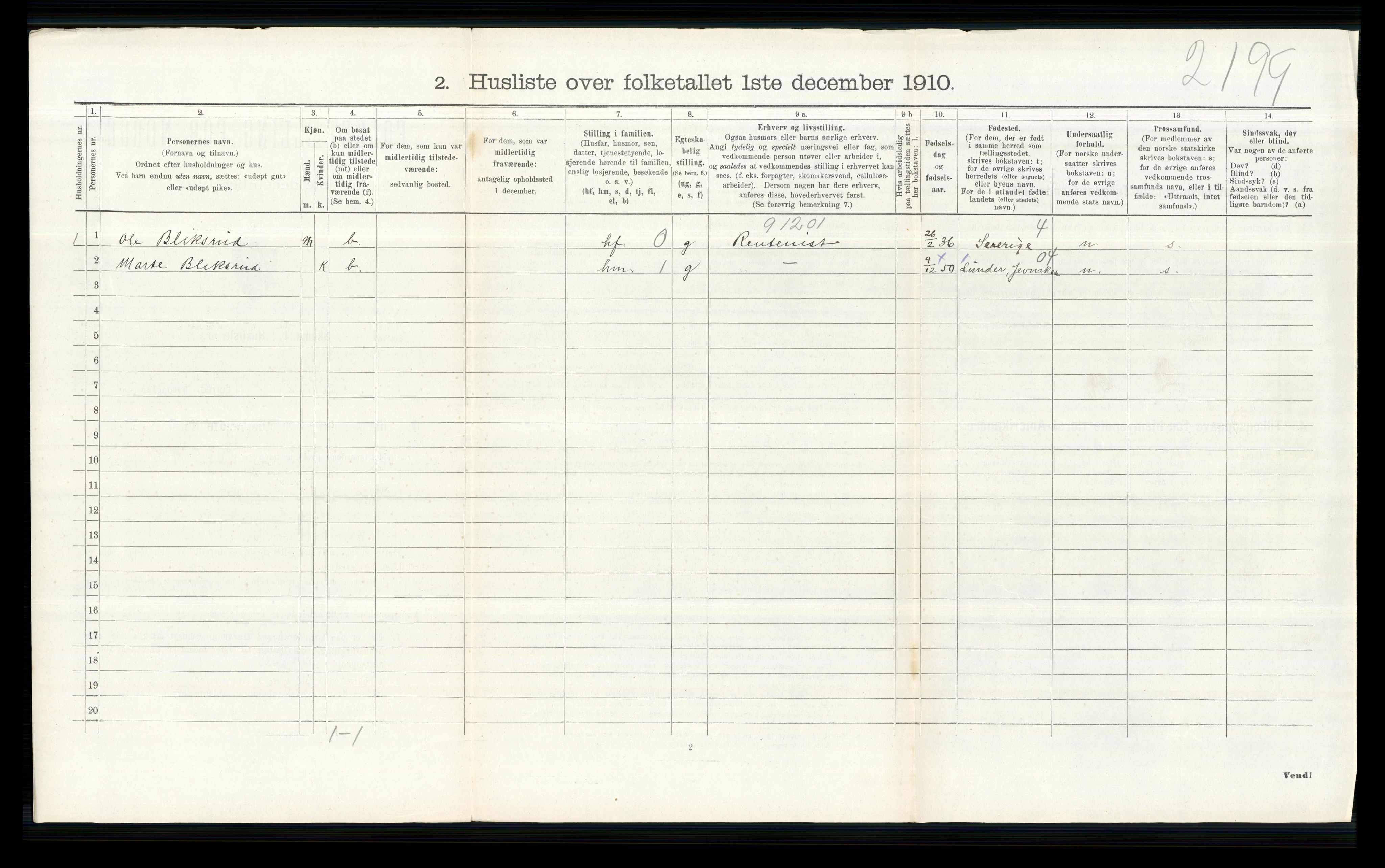 RA, 1910 census for Nittedal, 1910, p. 466