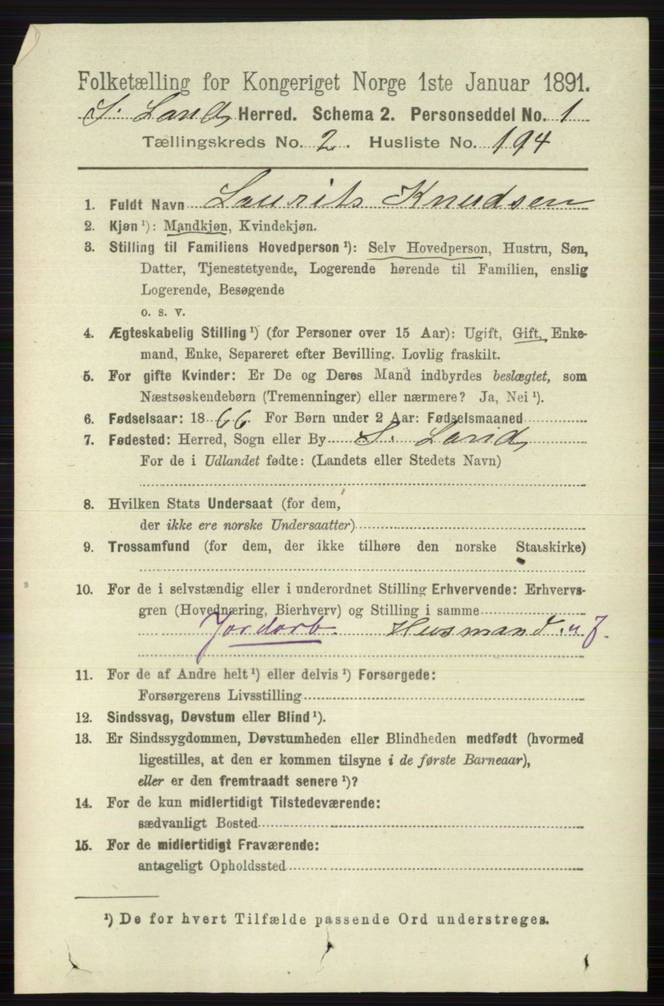 RA, 1891 census for 0536 Søndre Land, 1891, p. 2261