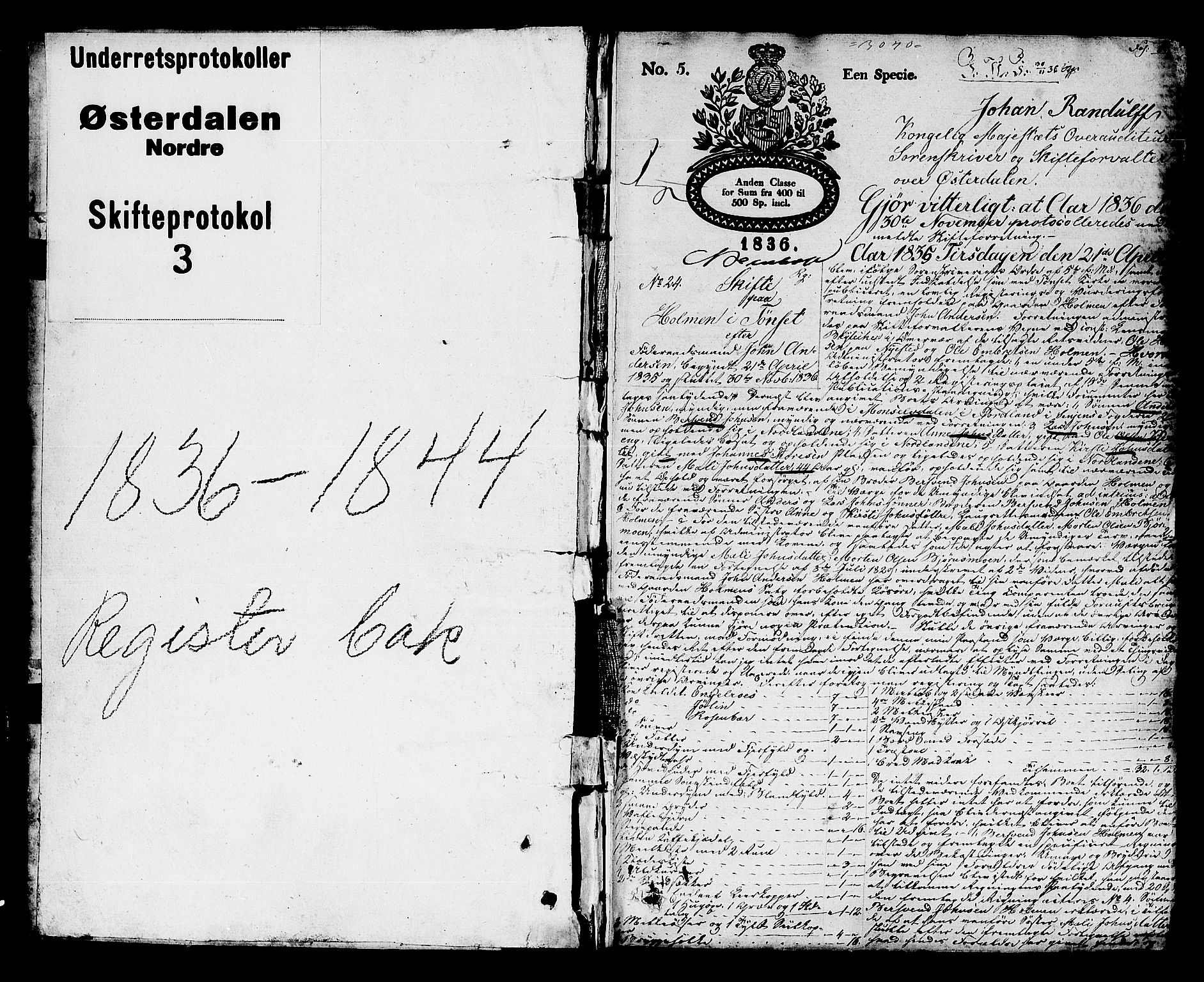 Nord-Østerdal tingrett, AV/SAH-TING-020/J/Ja/L0001: Skifteprotokoll, 1836-1844, p. 0b-1a