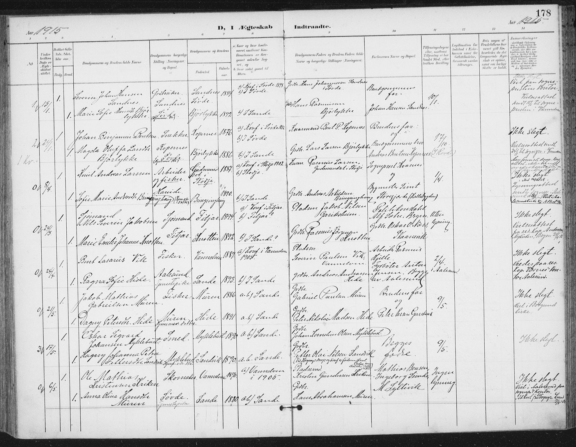 Ministerialprotokoller, klokkerbøker og fødselsregistre - Møre og Romsdal, AV/SAT-A-1454/503/L0038: Parish register (official) no. 503A06, 1901-1917, p. 178