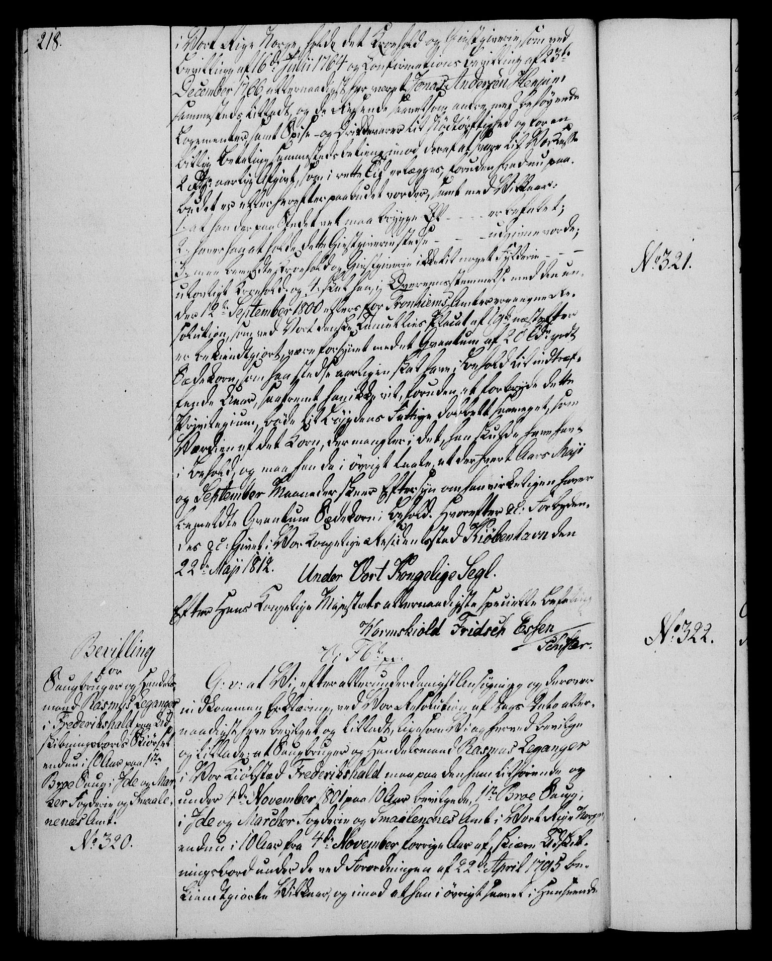 Rentekammeret, Kammerkanselliet, AV/RA-EA-3111/G/Gg/Gga/L0020: Norsk ekspedisjonsprotokoll med register (merket RK 53.20), 1811-1814, p. 218