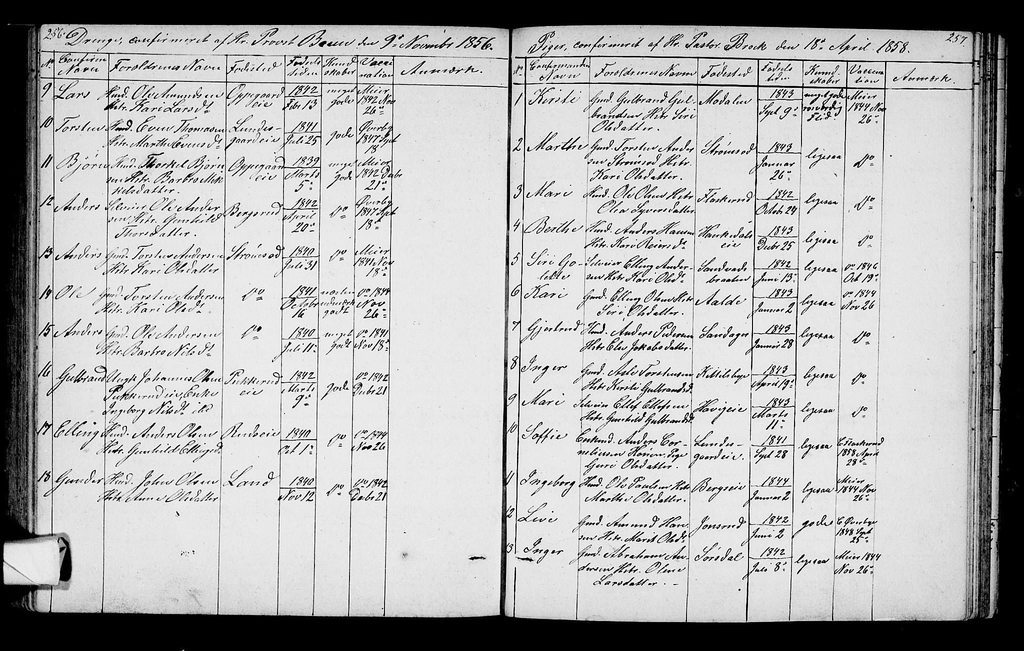 Lunder kirkebøker, SAKO/A-629/G/Ga/L0002: Parish register (copy) no. I 2, 1849-1868, p. 256-257