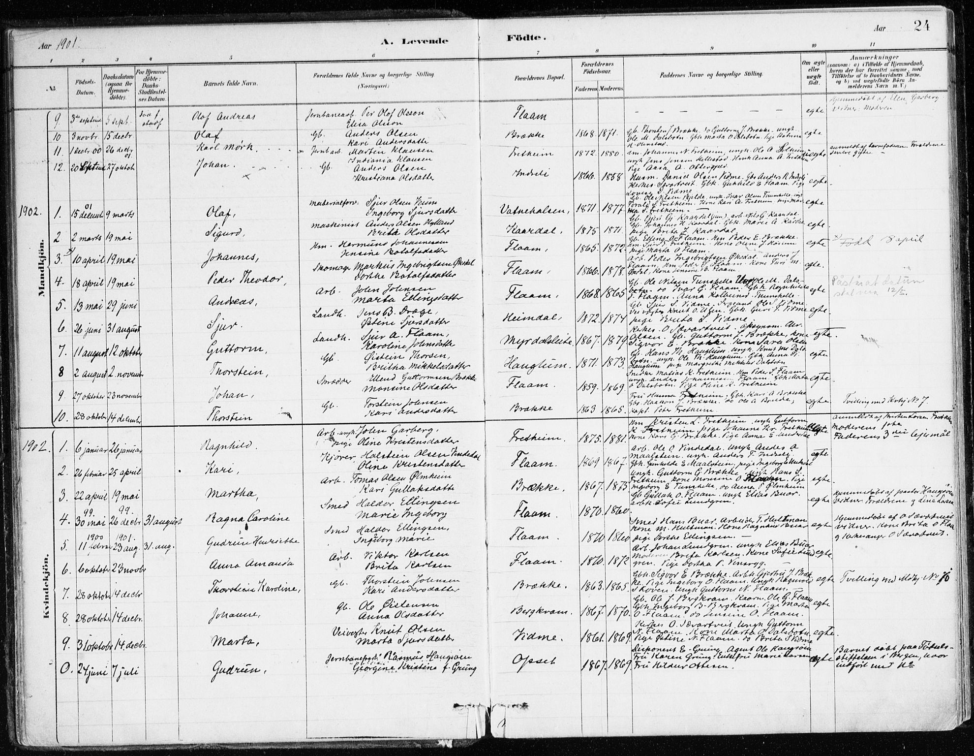 Aurland sokneprestembete, SAB/A-99937/H/Ha/Hac/L0001: Parish register (official) no. C 1, 1880-1921, p. 24