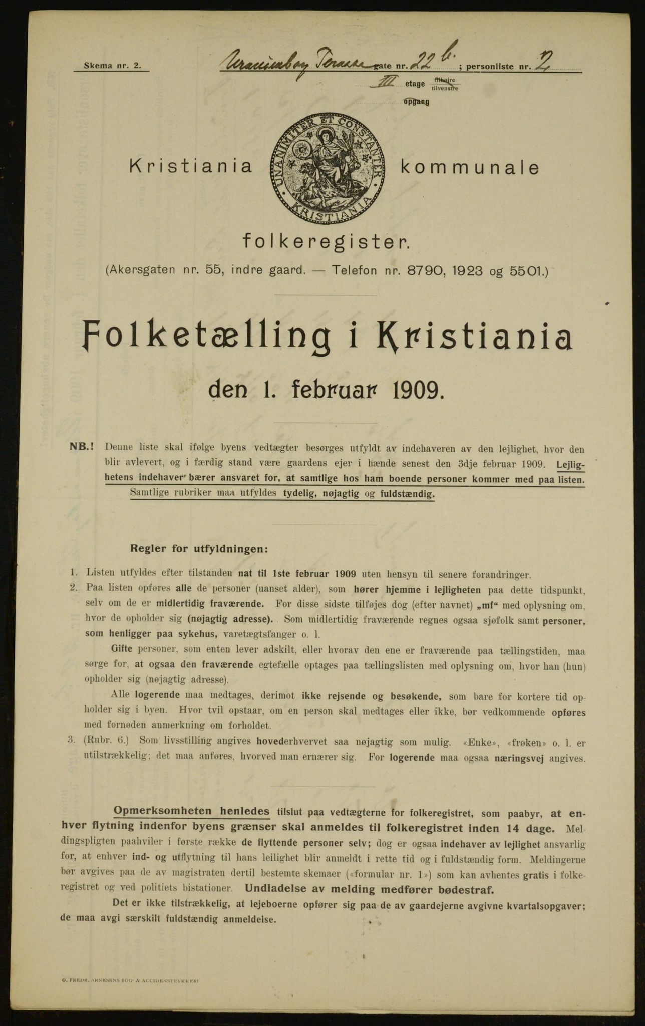OBA, Municipal Census 1909 for Kristiania, 1909, p. 109159