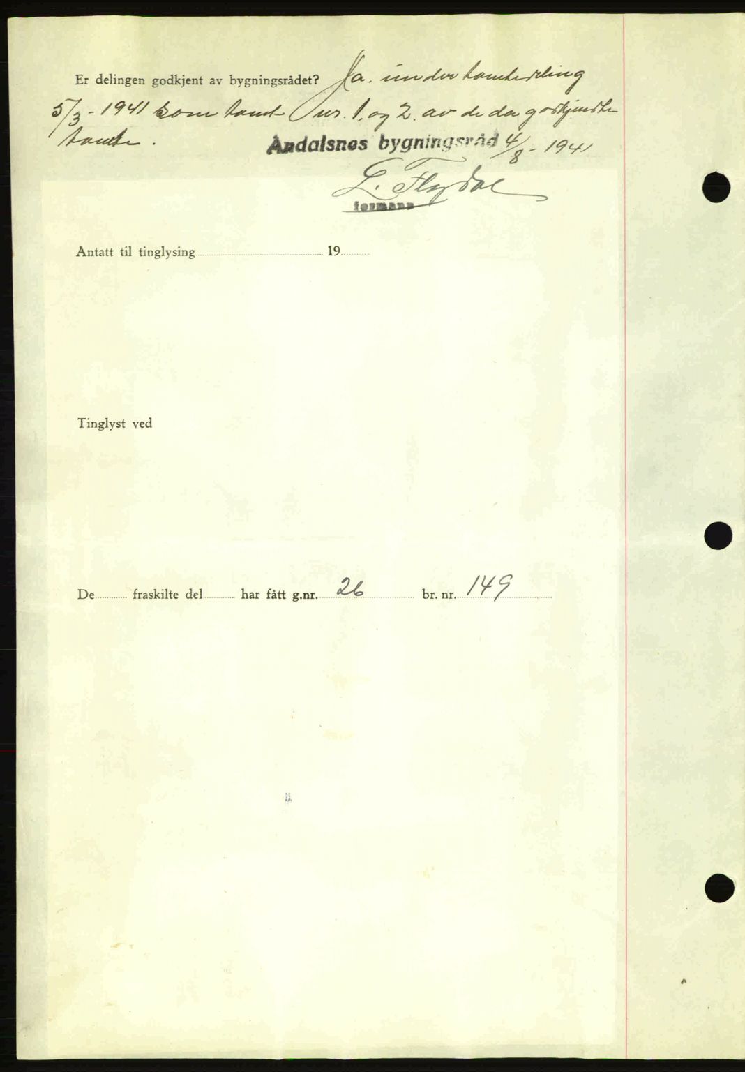 Romsdal sorenskriveri, AV/SAT-A-4149/1/2/2C: Mortgage book no. A10, 1941-1941, Diary no: : 1320/1941