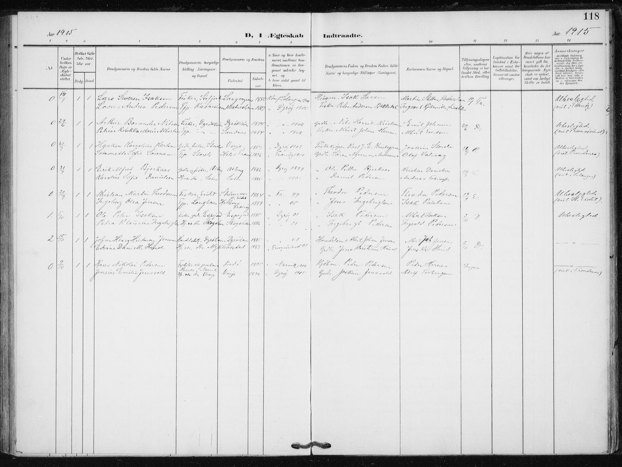 Tranøy sokneprestkontor, SATØ/S-1313/I/Ia/Iaa/L0013kirke: Parish register (official) no. 13, 1905-1922, p. 118