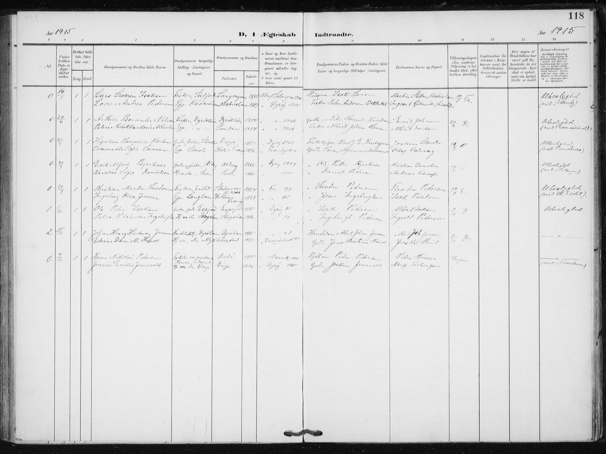 Tranøy sokneprestkontor, AV/SATØ-S-1313/I/Ia/Iaa/L0013kirke: Parish register (official) no. 13, 1905-1922, p. 118