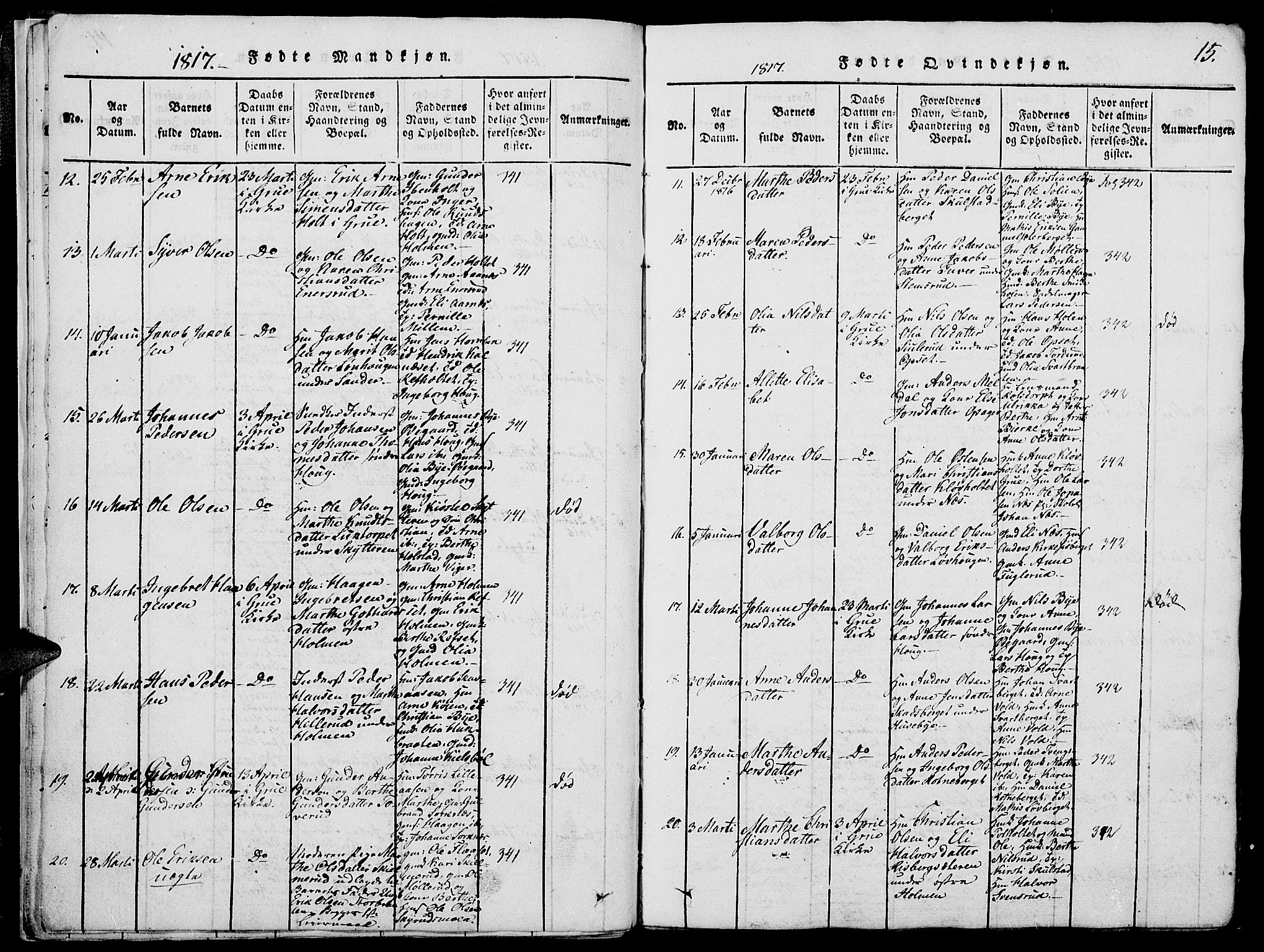 Grue prestekontor, SAH/PREST-036/H/Ha/Hab/L0002: Parish register (copy) no. 2, 1815-1841, p. 15